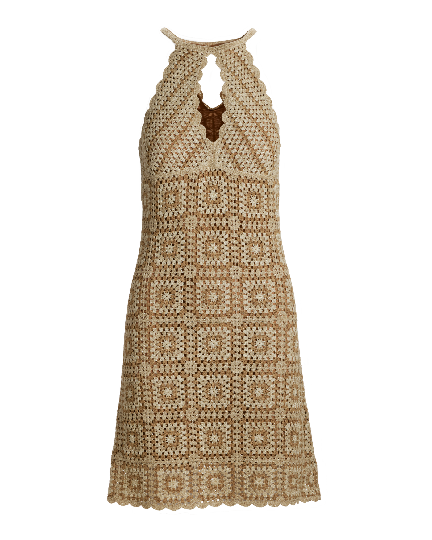 Metallic Crochet Keyhole Dress Gold Multi