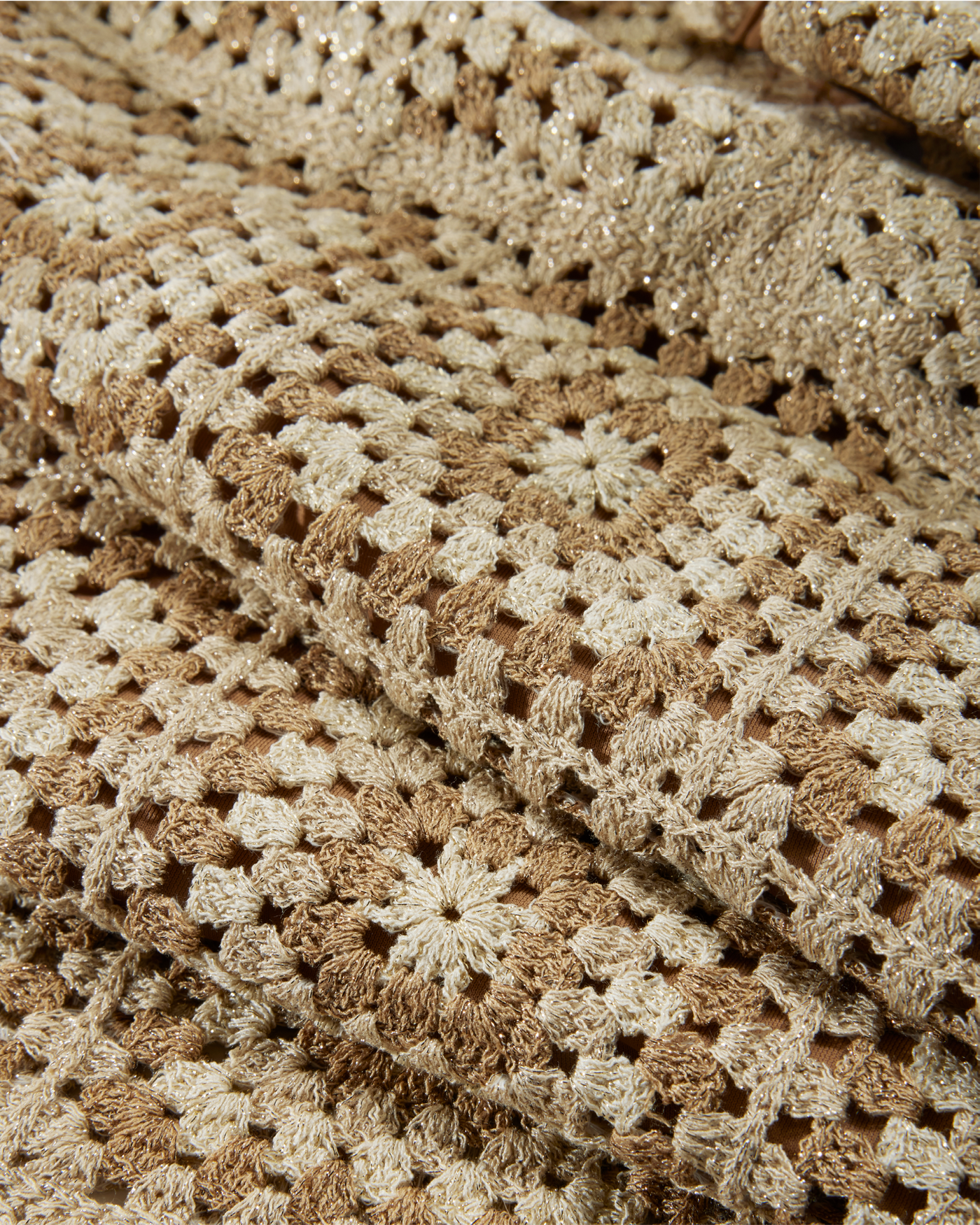 Metallic Crochet Keyhole Dress Gold Multi