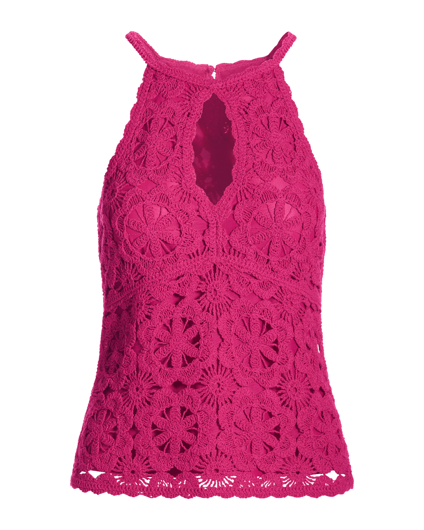 Crochet Keyhole High Neck Sweater Tank - Raspberry Rose | Boston