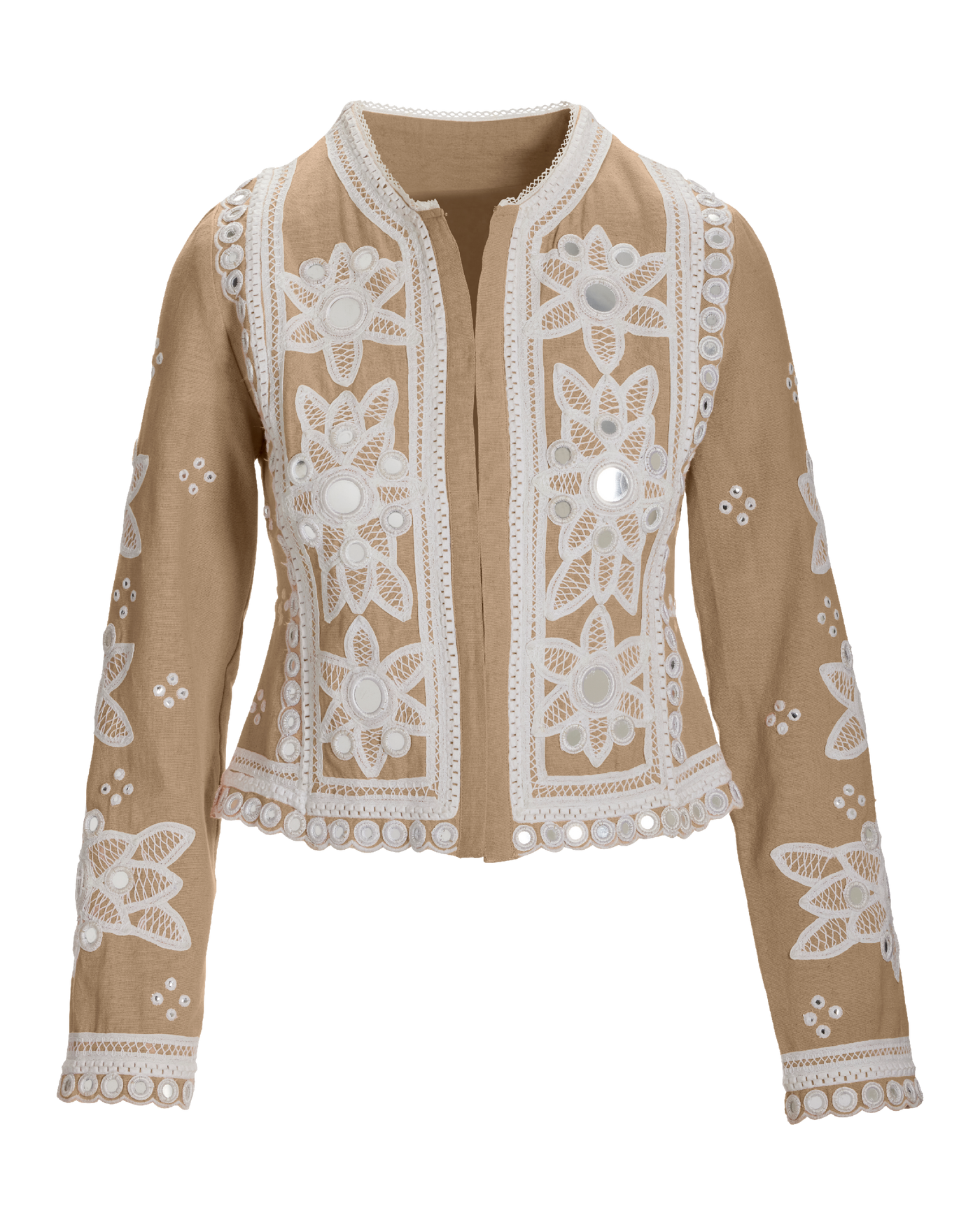 Mirror Embellished and Embroidered Linen Jacket - Sesame | Boston Proper
