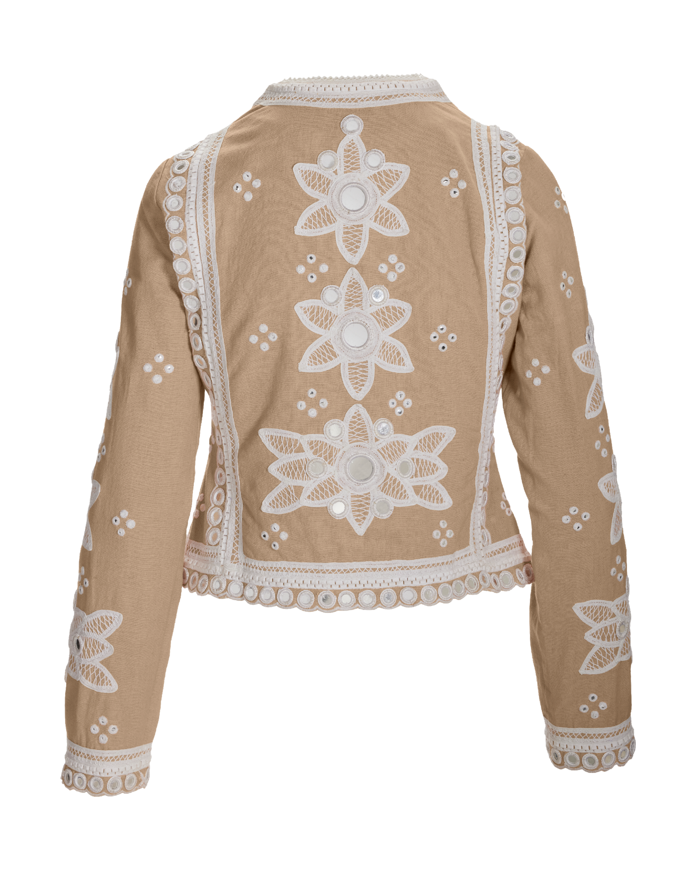 Mirror Embellished and Embroidered Linen Jacket - Sesame | Boston Proper