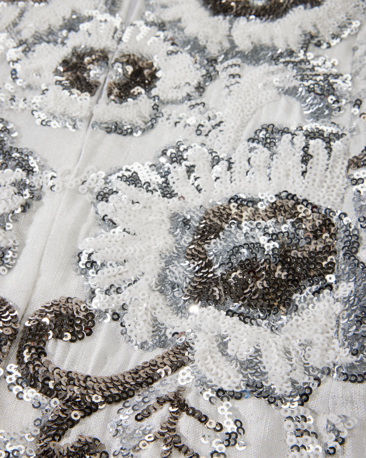 Floral Sequin Embellished Shimmer Linen Jacket White Silver