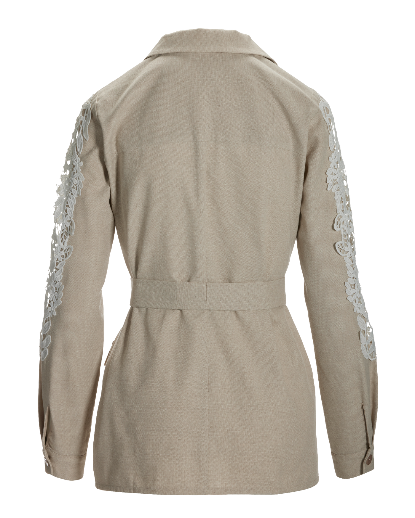 Lace Inset Linen Utility Jacket Tan