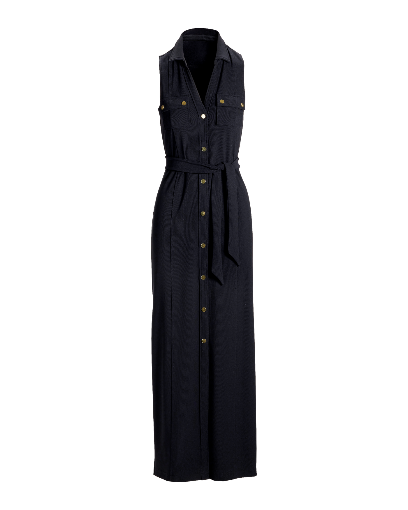 belted black maxi dress ELEGANCE V-NECK BELTED MAXI DRESS WITH POCKETS (BLACK)