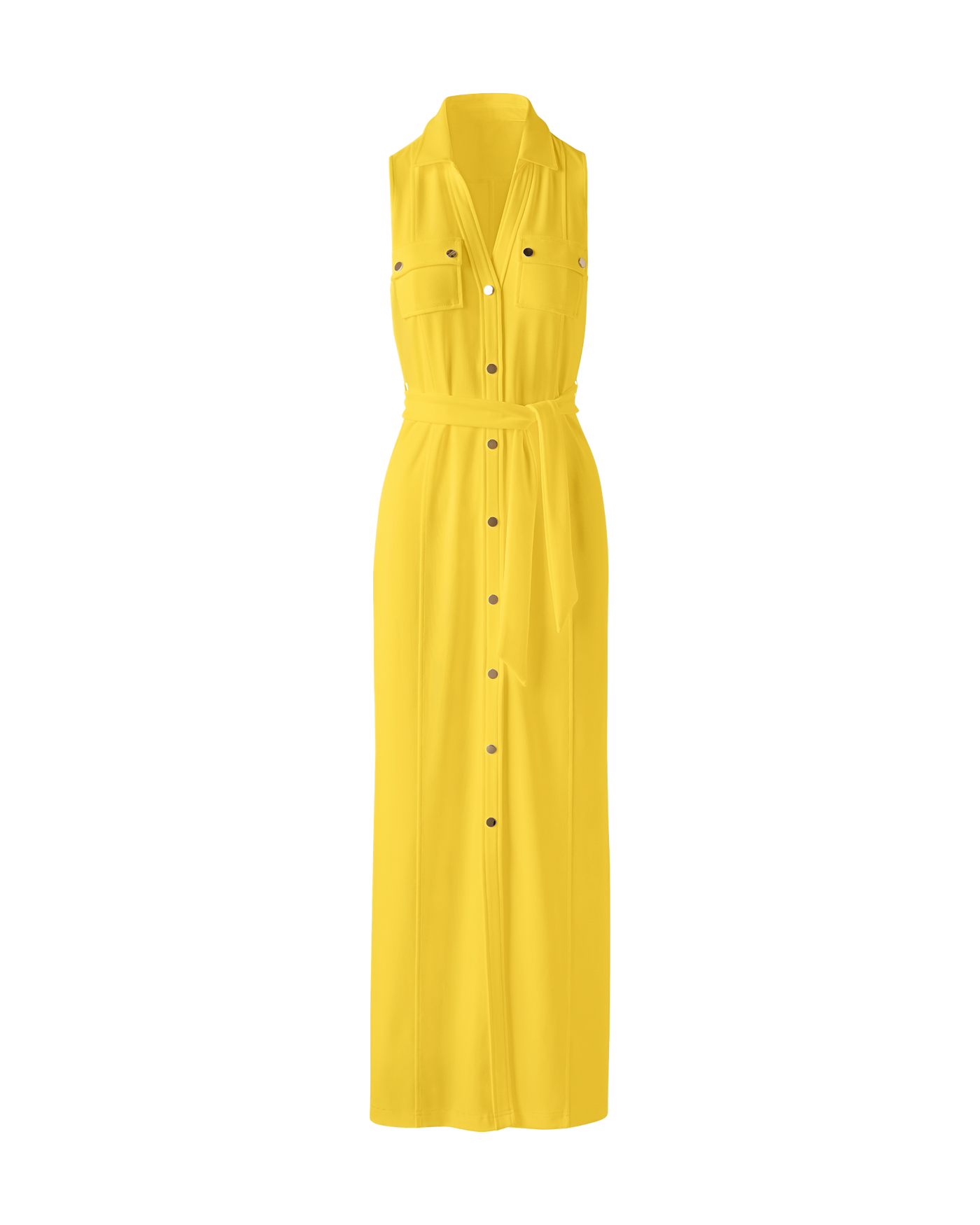 maxi belted dress Danika | Lemon Square-Neck With Pleated Skirt while flap pockets bring a touch of utility Lee Belted Maxi Shirt Dress