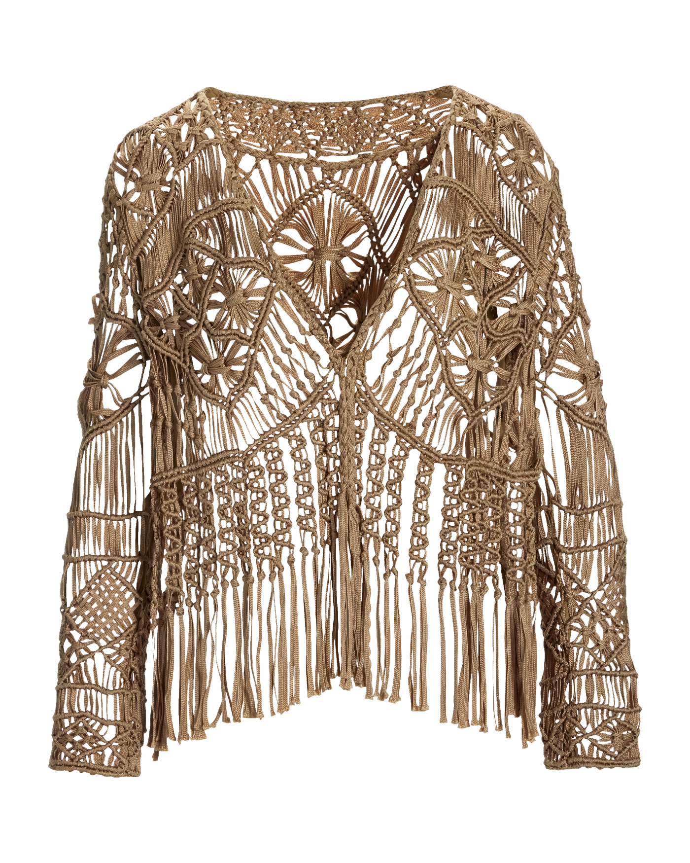 Macrame Fringe Cardigan Sesame