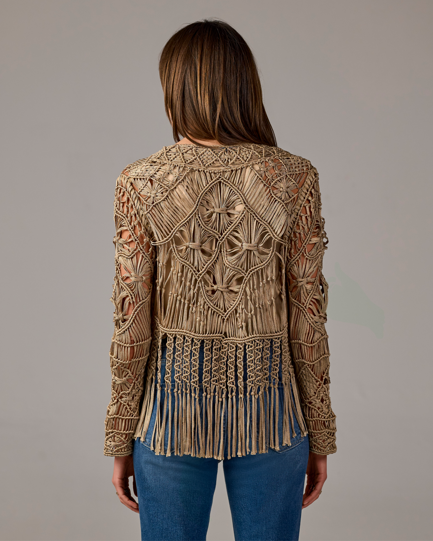 Macrame Fringe Cardigan Sesame