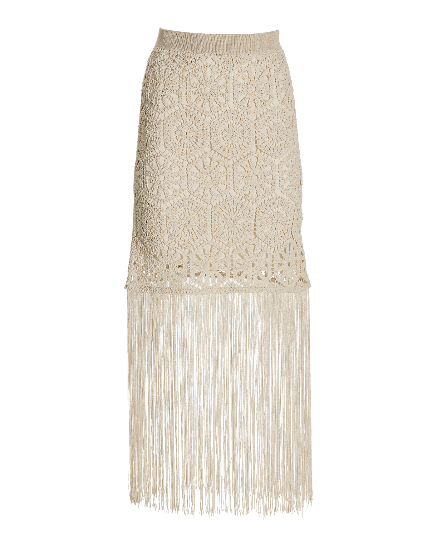 Crochet Fringe Midi Skirt Natural