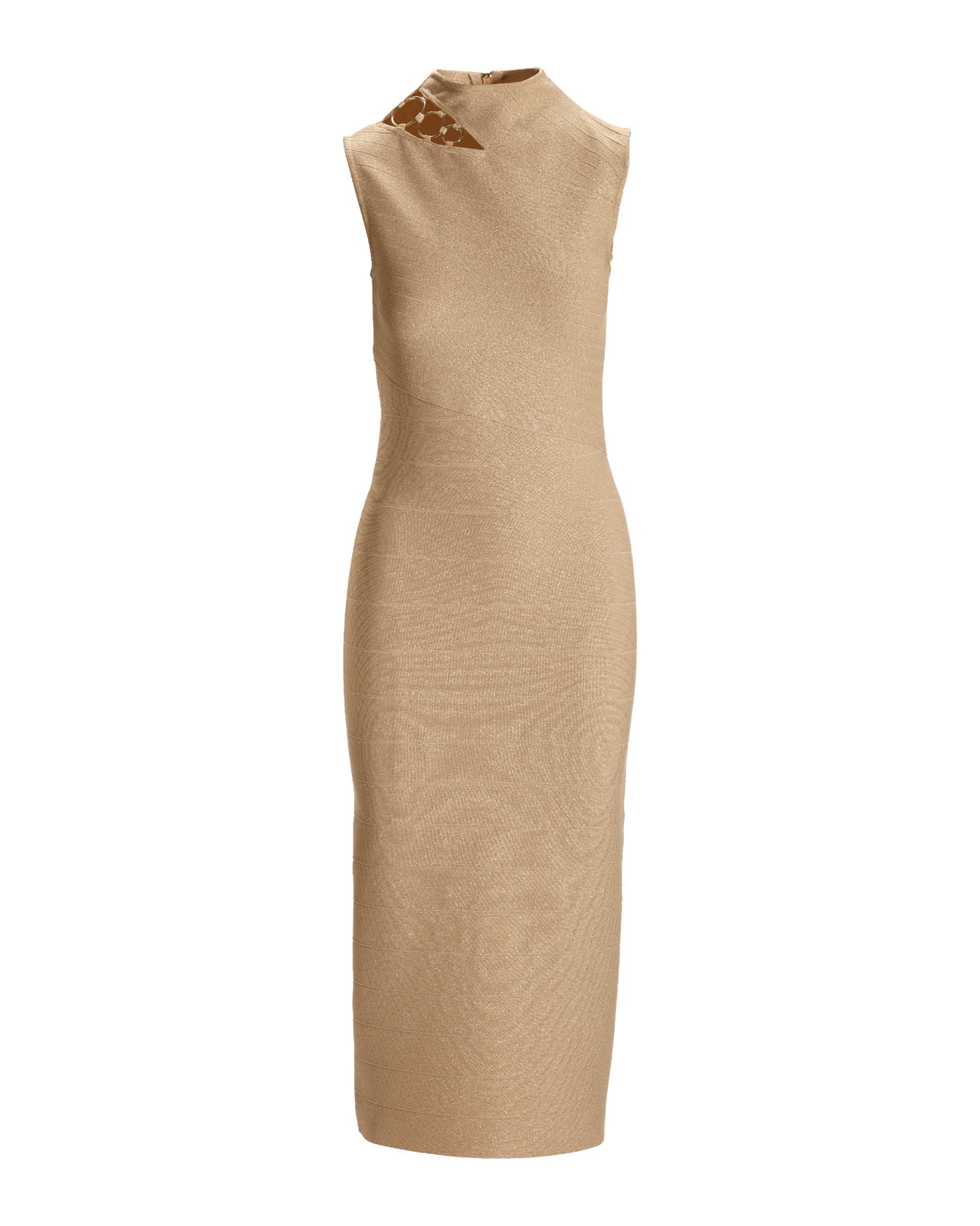 Ring Detail Metallic Bandage Sheath Midi Dress - Gold | Boston Proper