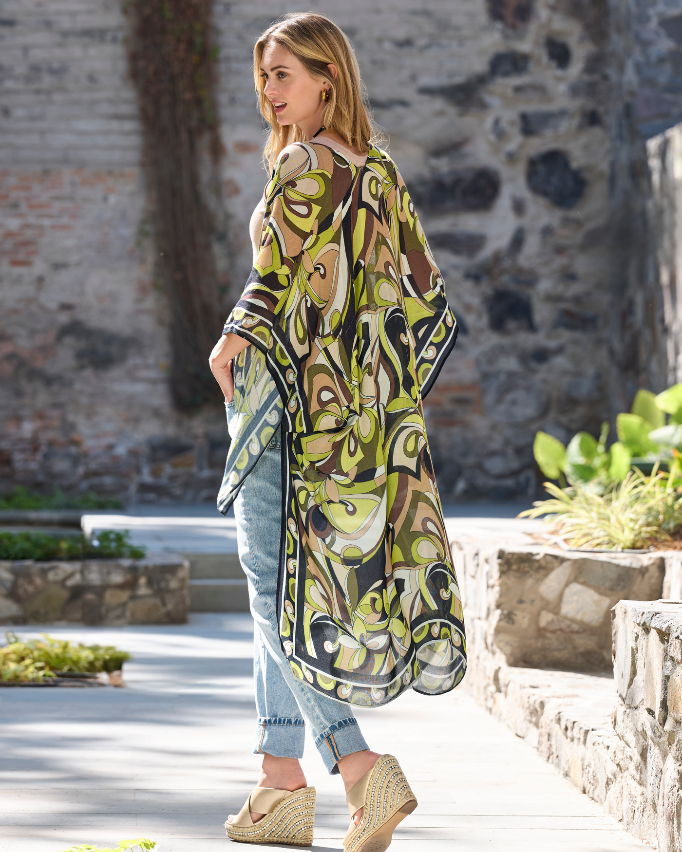 Martini Abstract Border Print Light Weight Kimono Duster - Martini 