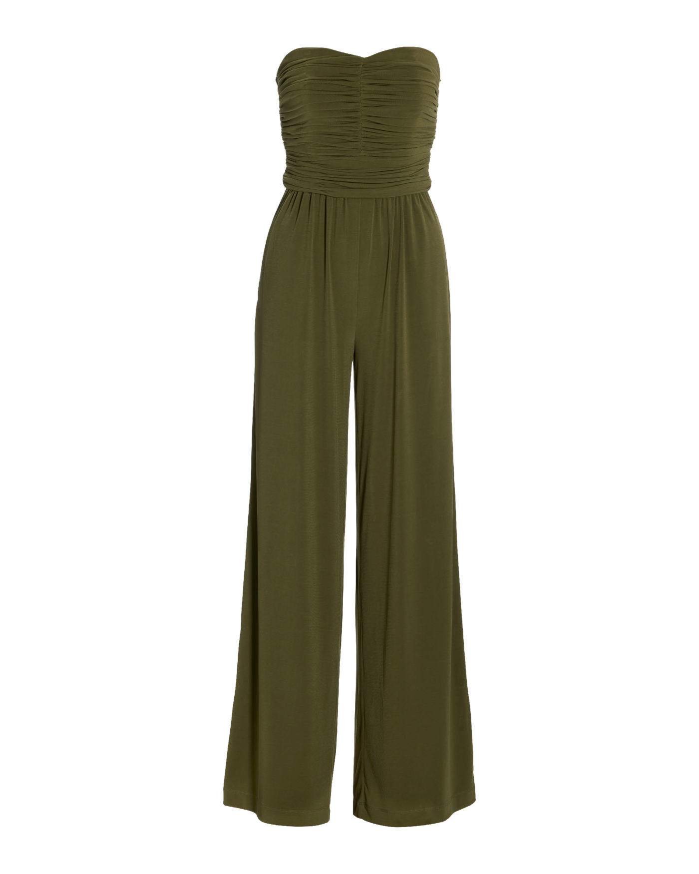 Strapless Ruched Wide Leg Knit Jumpsuit - Moss Green | Boston Proper