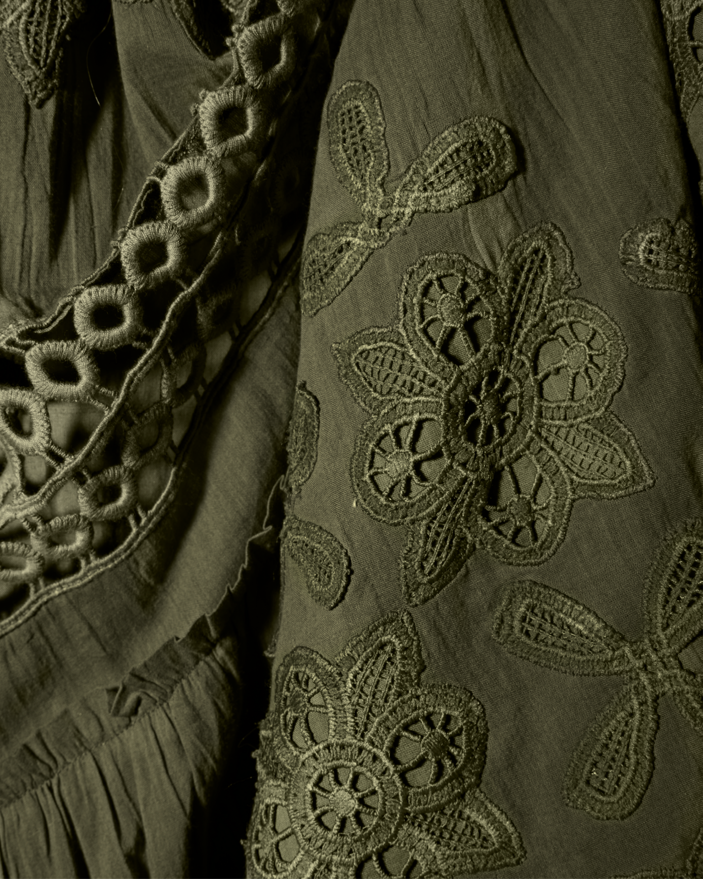 Lace Inset Woven Maxi Dress Moss Green