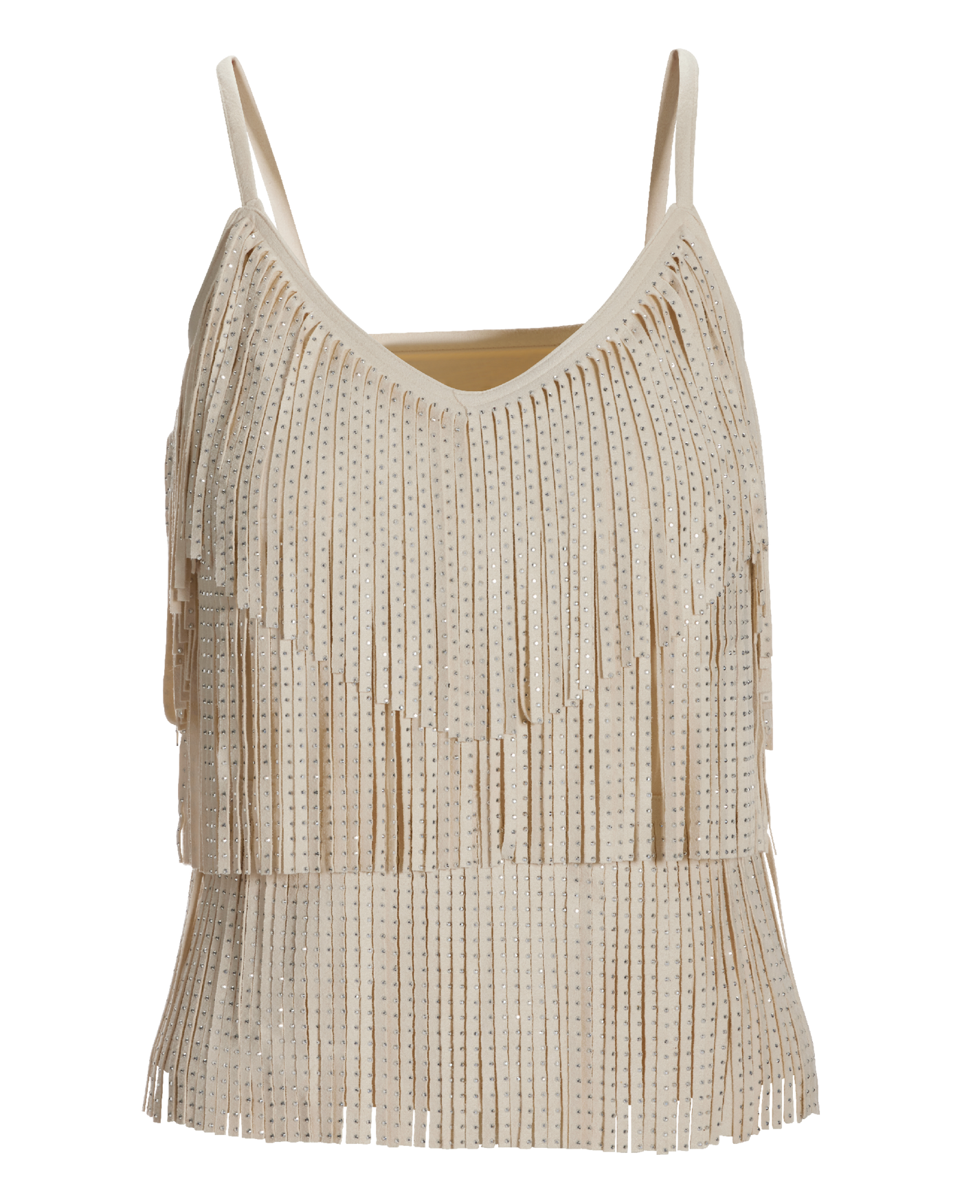 Faux Suede Fringe V-Neck Tank- Sandshell | Boston Proper