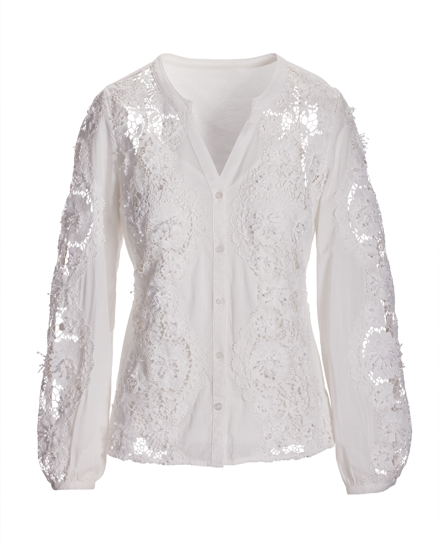 Lace Inset Button Up Blouse White