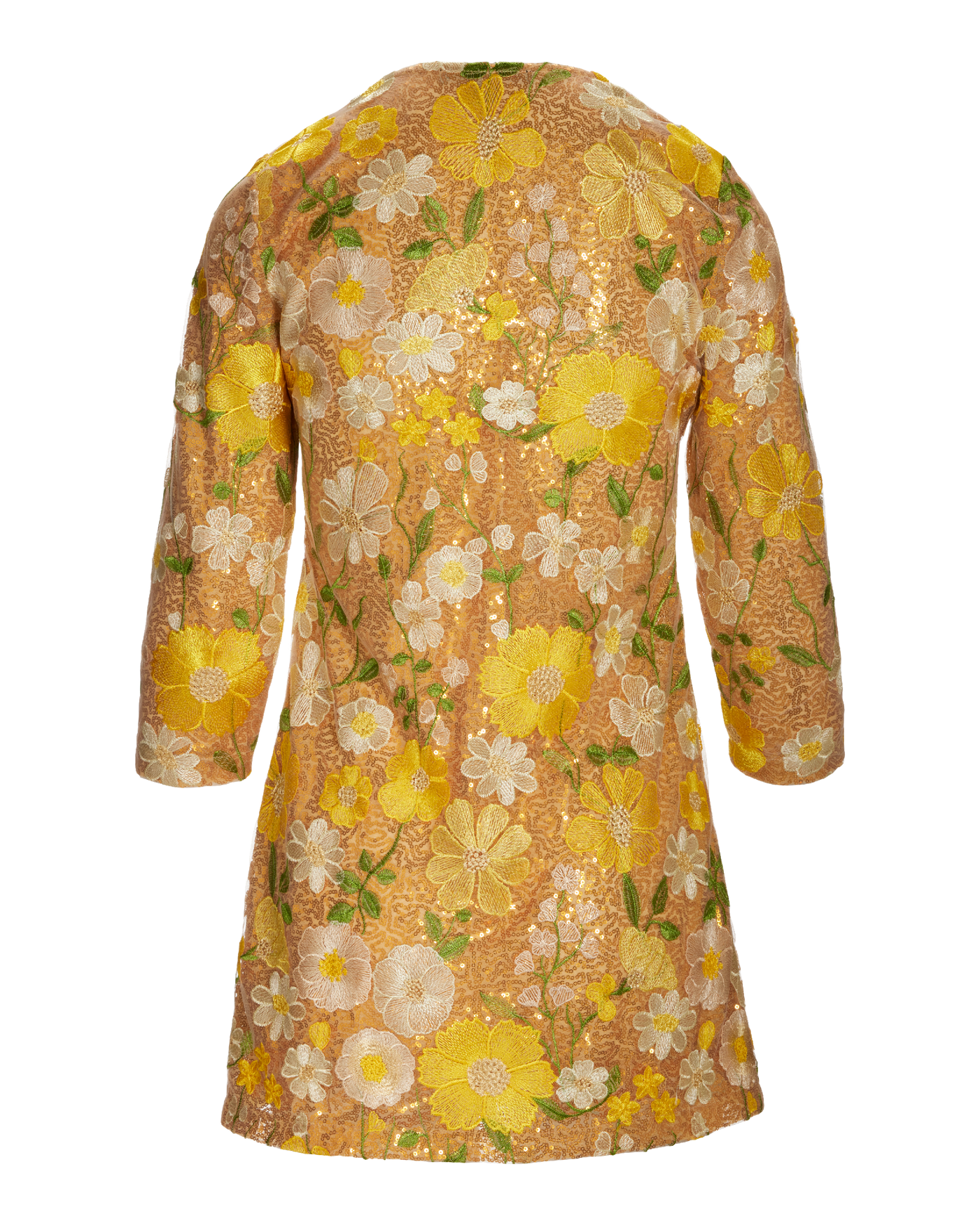 Sequin Embroidered Mesh Hip Length Duster Yellow Multi