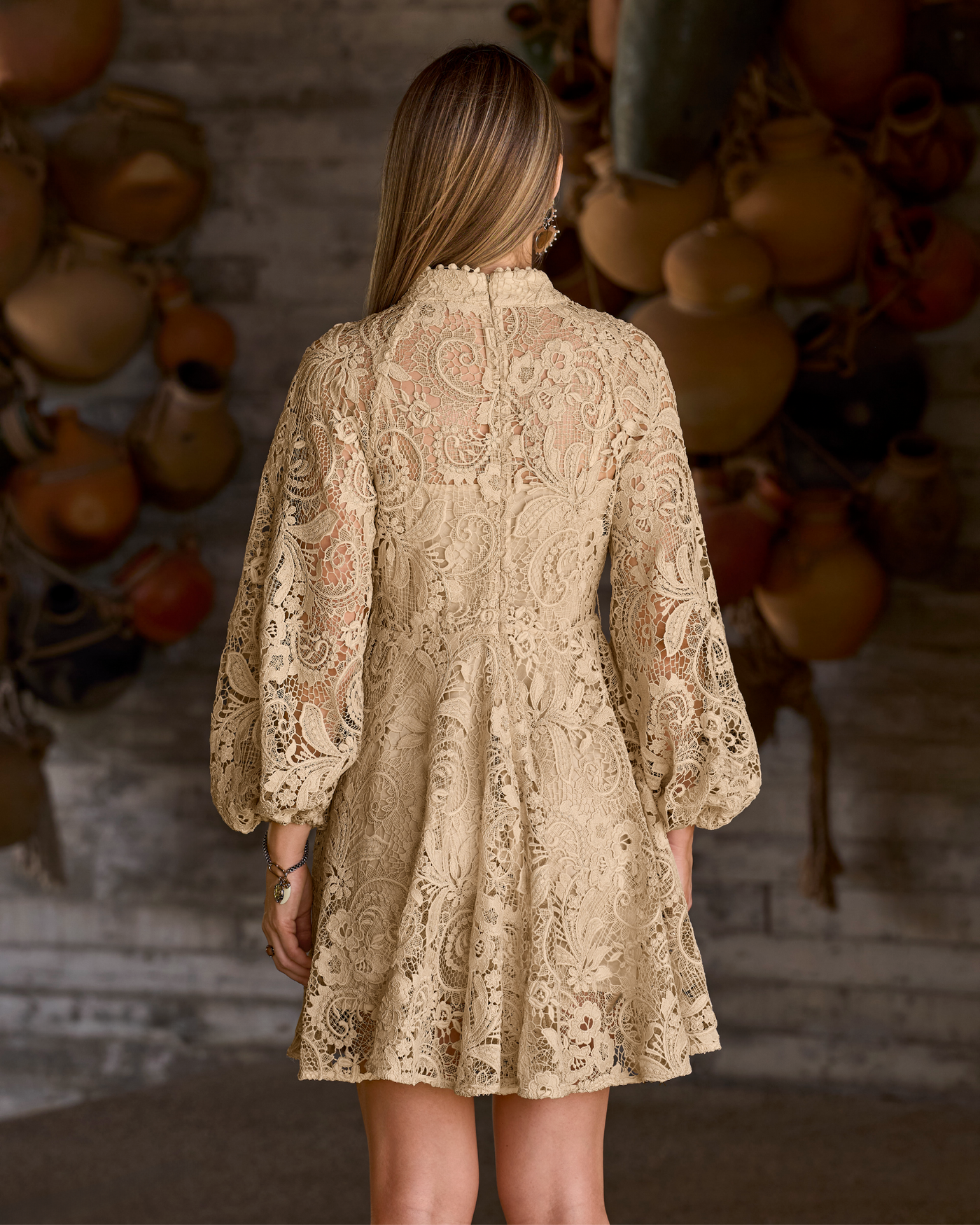 Paisley Lace A Line Boho Dress Cream