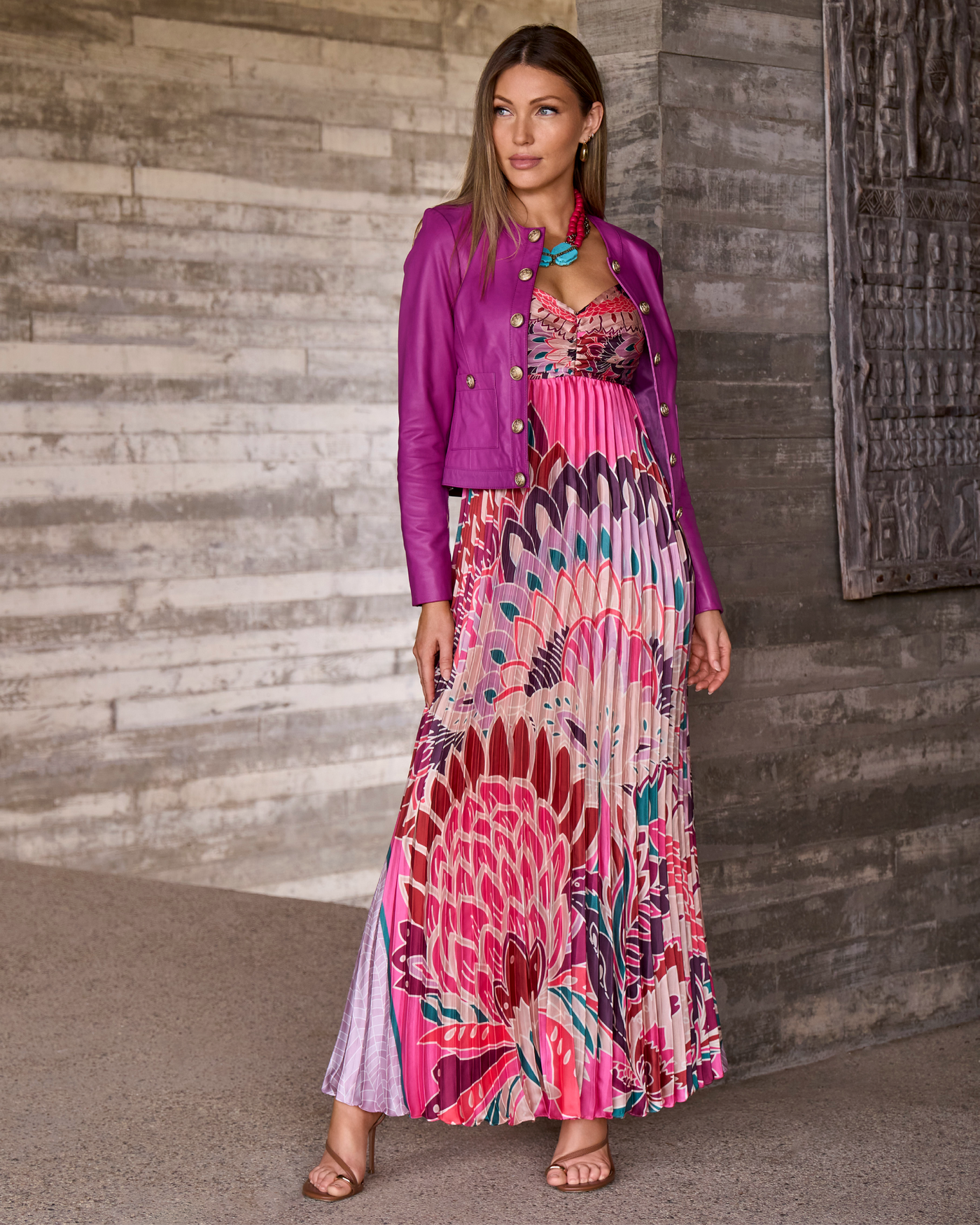 sheen empire waist maxi dress in pink Shona Joy - La Lune Plunged Cross Back Maxi Dress - Blossom main image 0