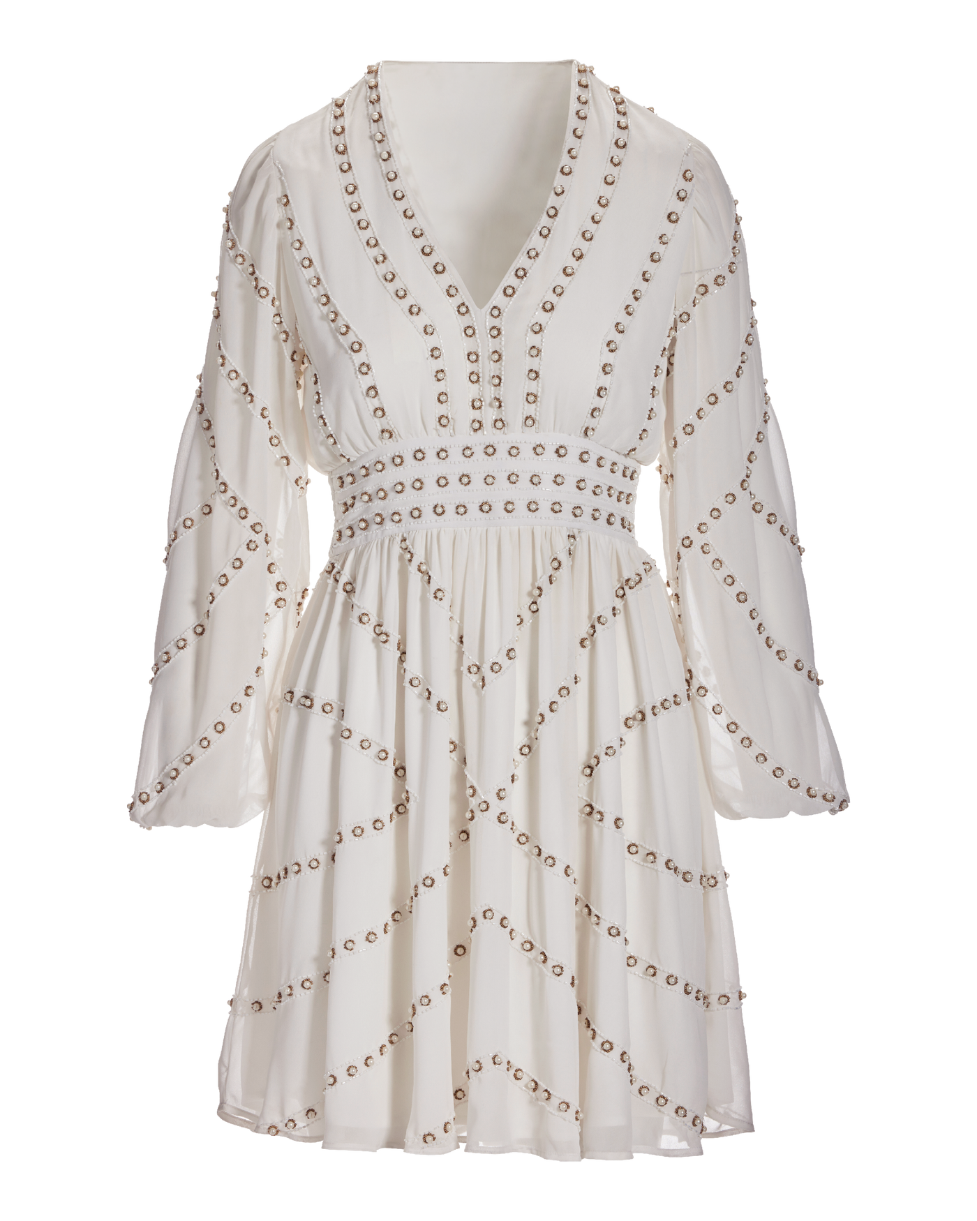 Pearl Detail Boho A Line Dress Ivory