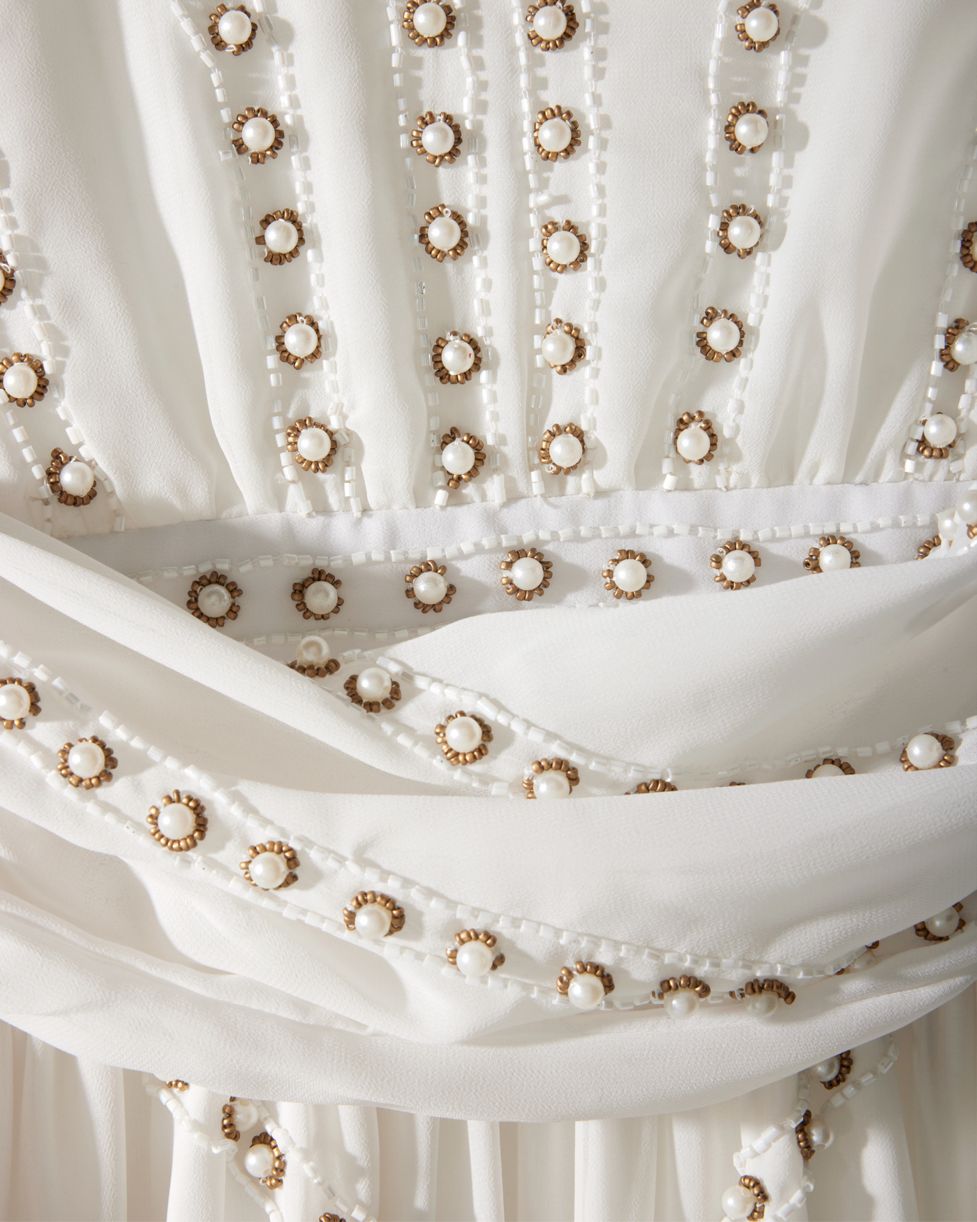 Pearl Detail Boho A Line Dress Ivory