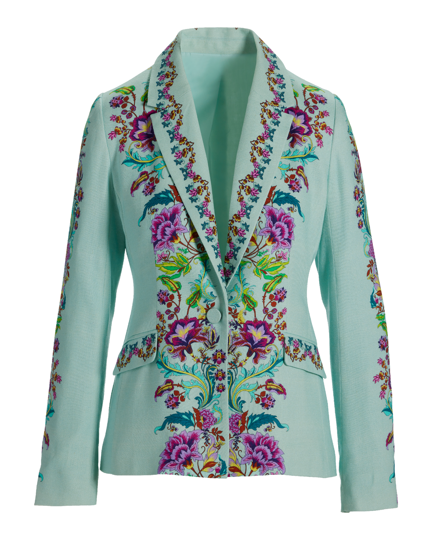 Viney Florals Placed Print Single Button Blazer Viney Florals