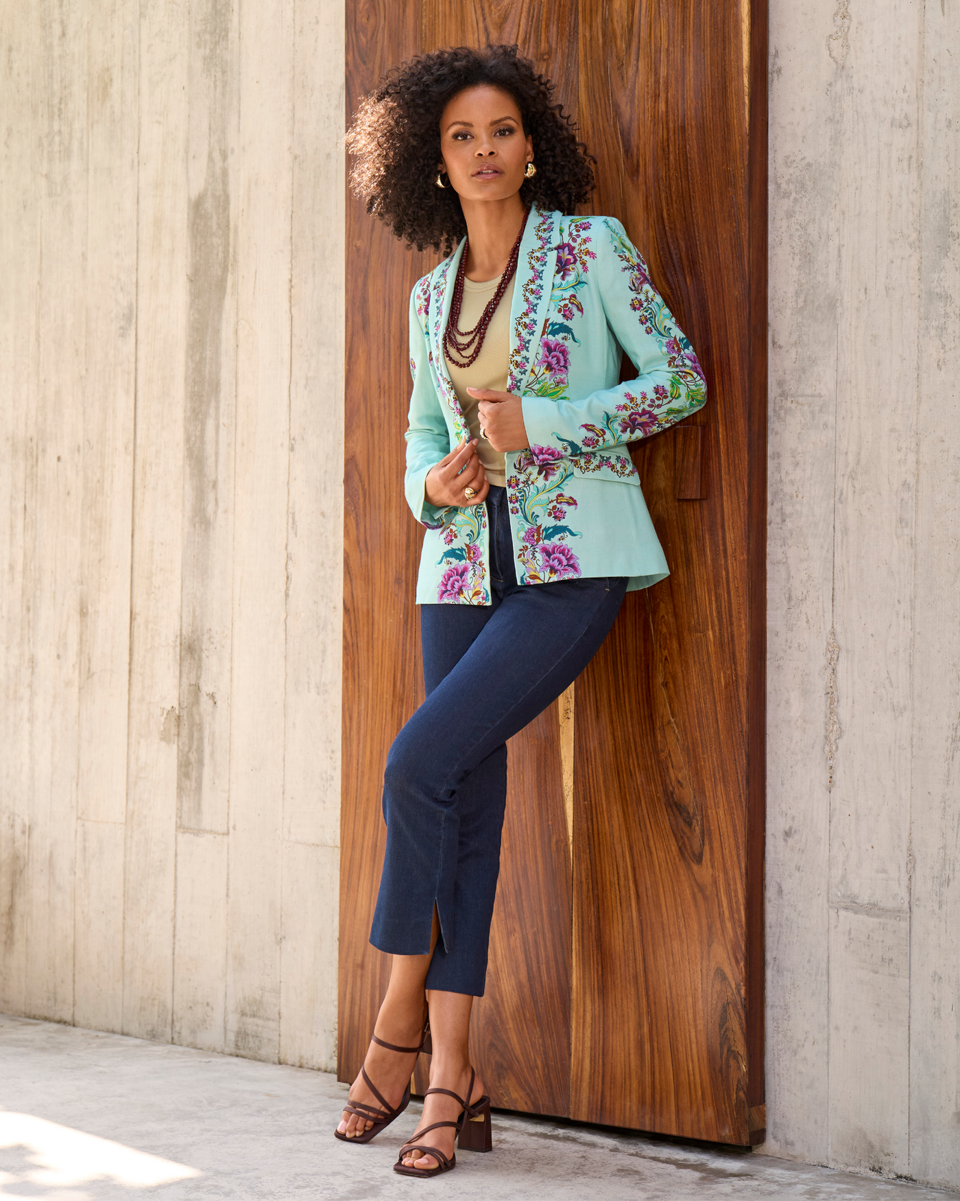 Viney Florals Placed Print Single Button Blazer Viney Florals