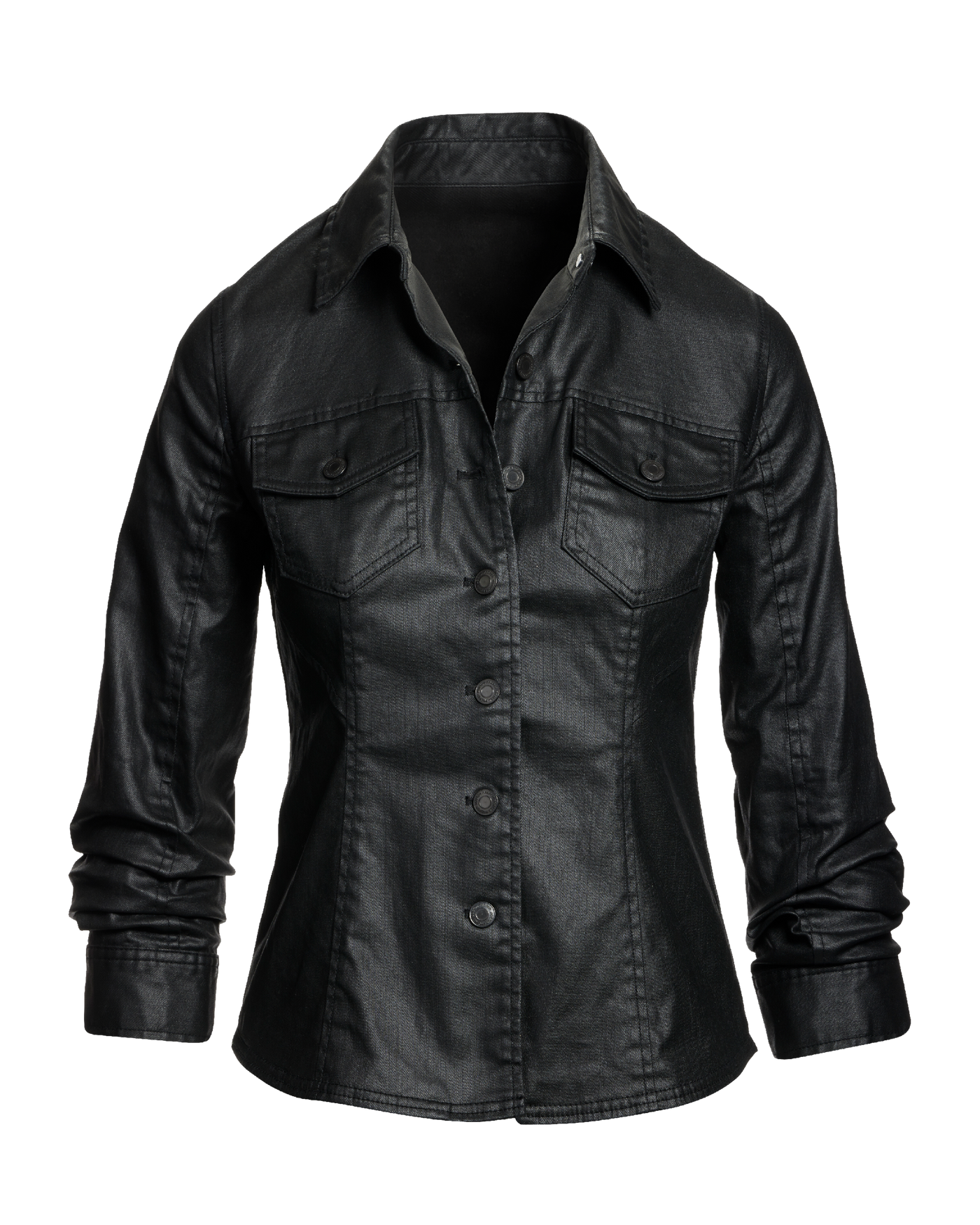 Coated Denim Ruched Sleeve Jacket Black