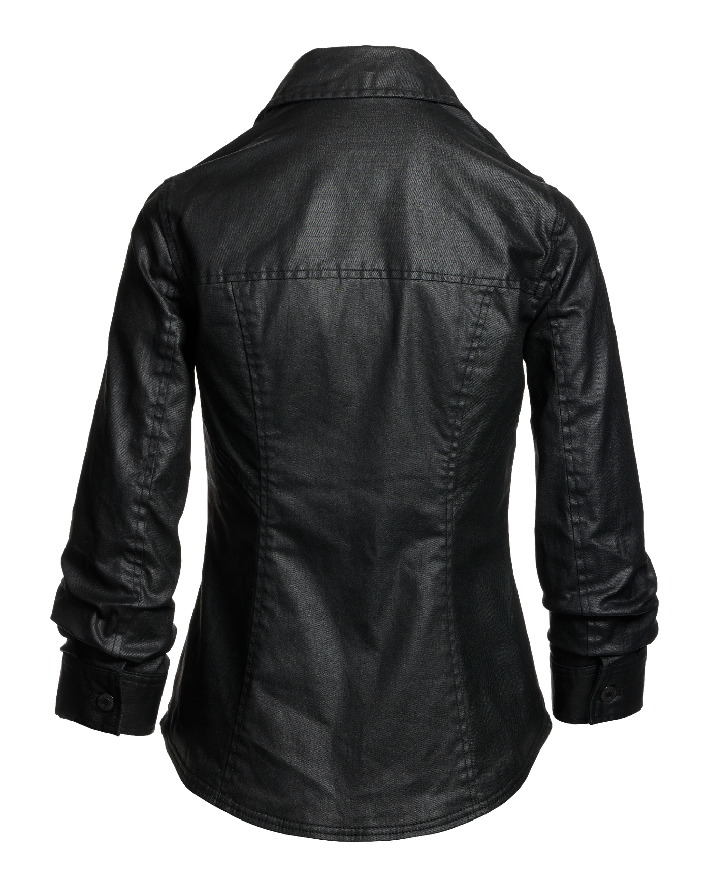 Coated Denim Ruched Sleeve Jacket Black