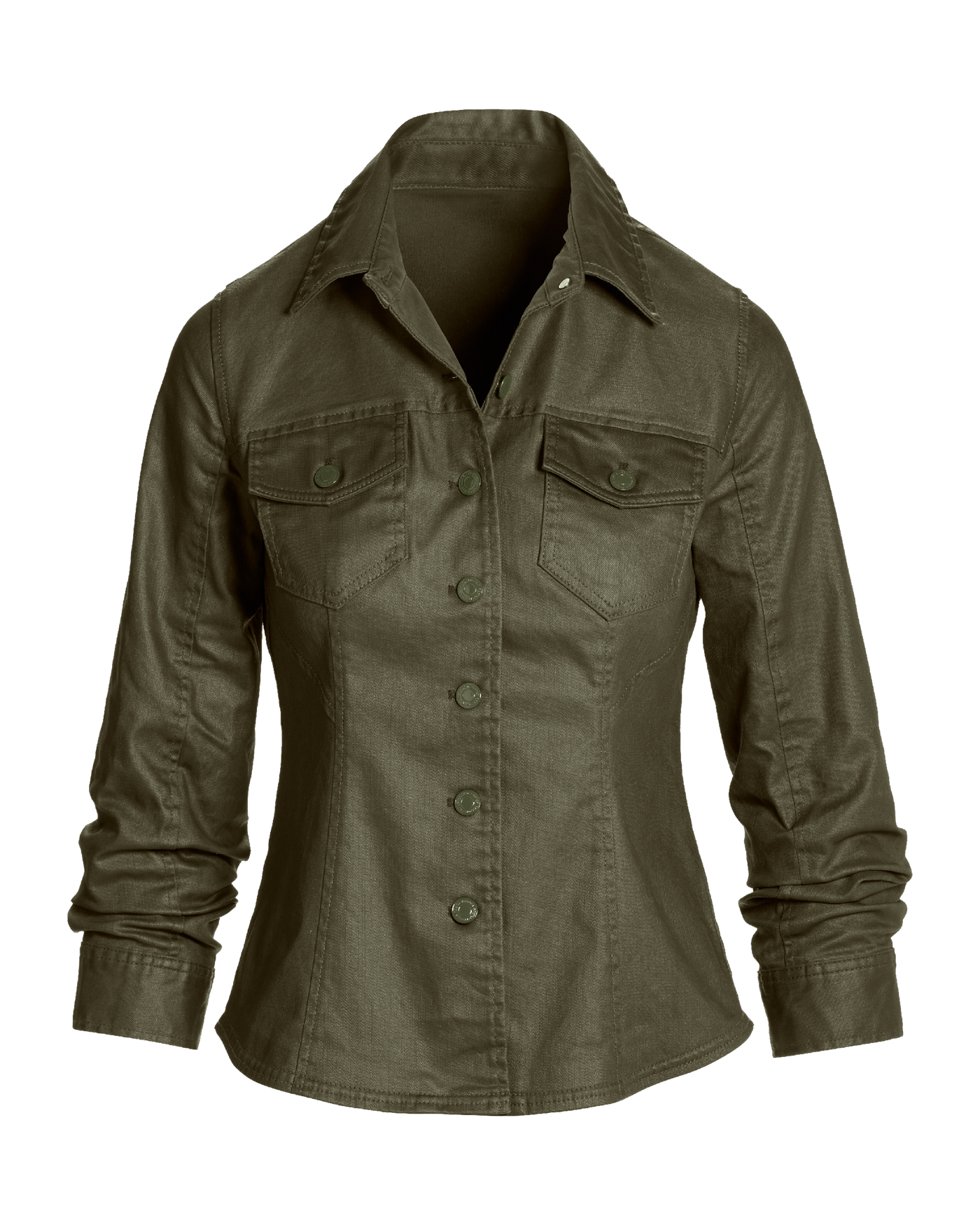 Coated Denim Ruched Sleeve Jacket Bronze