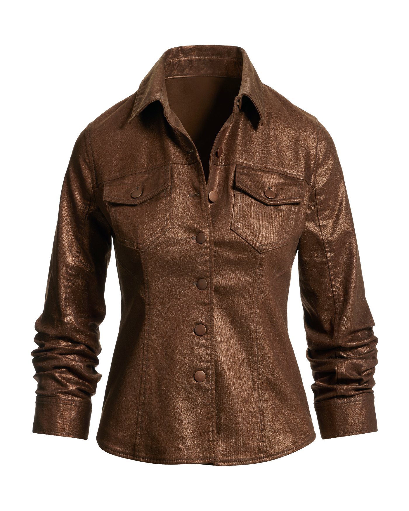 Coated Denim Ruched Sleeve Jacket Bronze