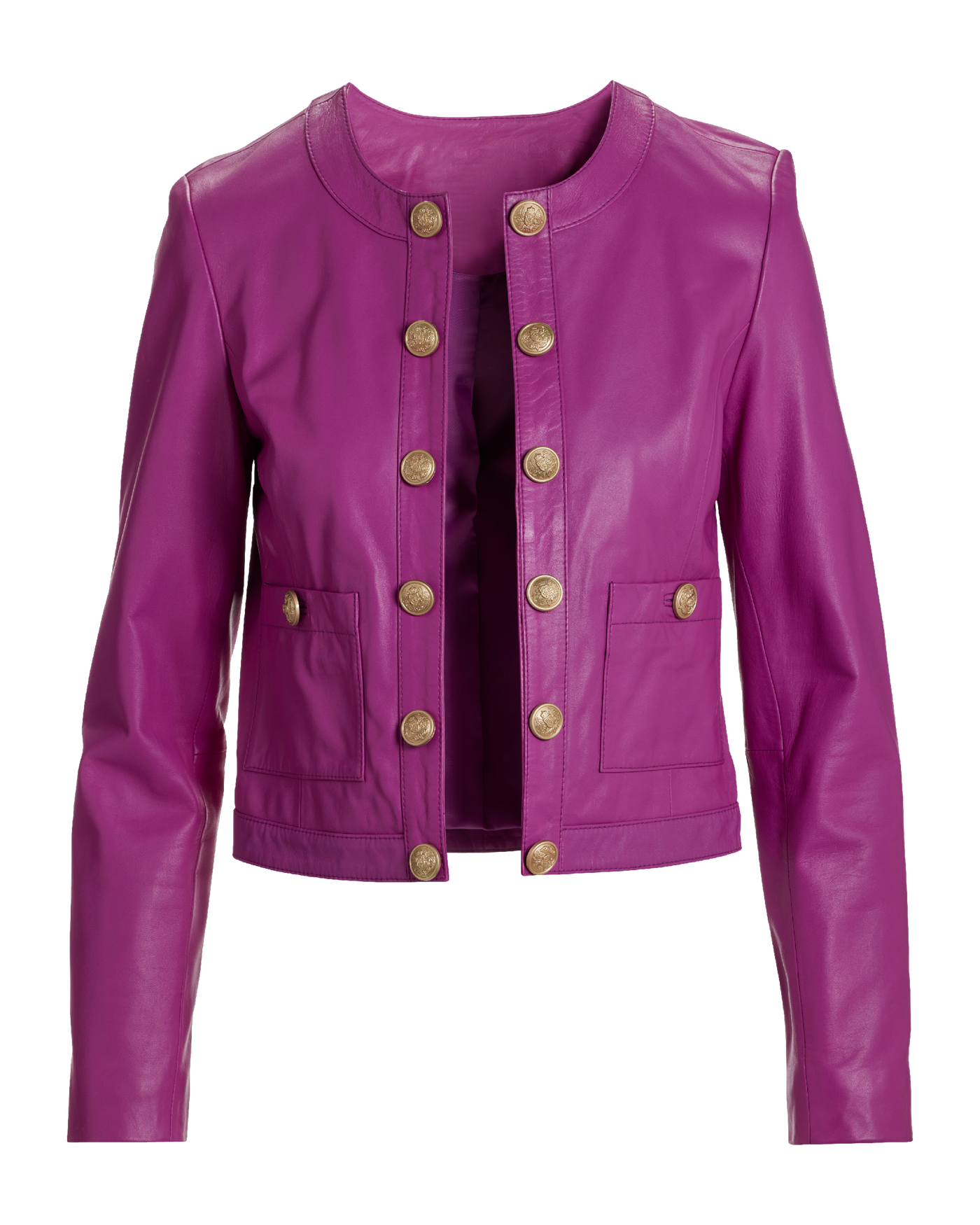 Genuine Leather Crest Button Jacket Fuchsia Pink