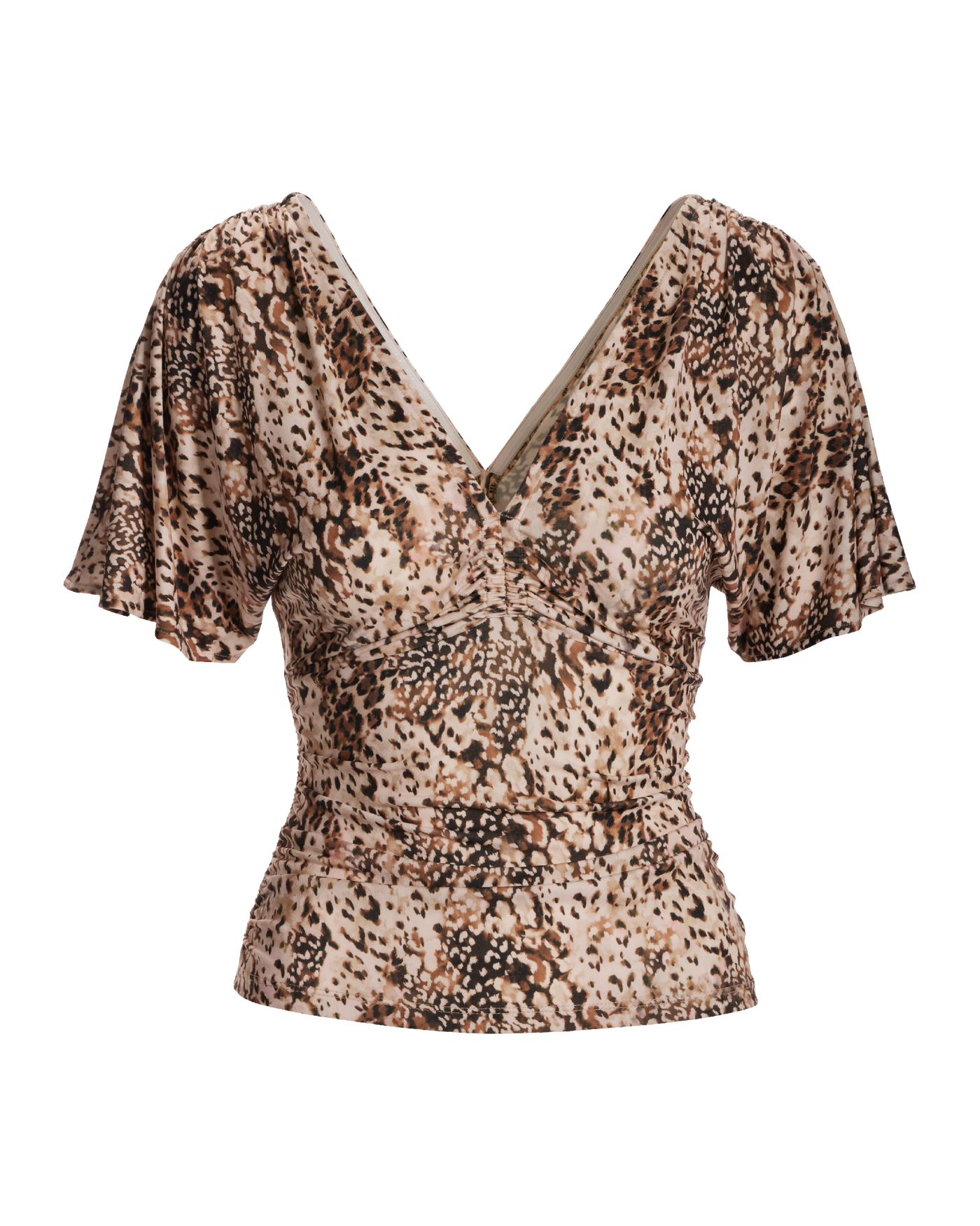 Print Ruffle Sleeve Knit Top Abstract Animal