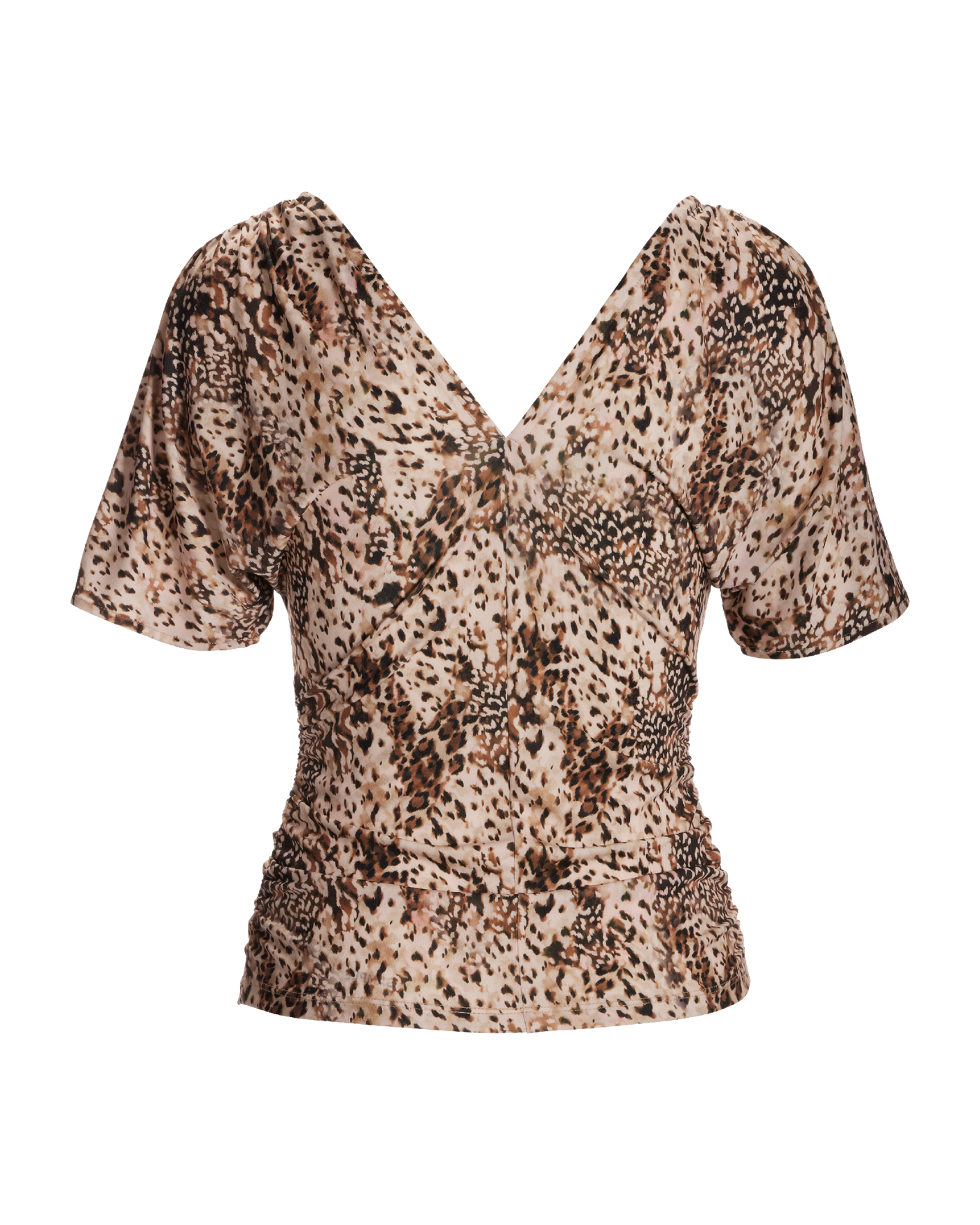 Print Ruffle Sleeve Knit Top Abstract Animal