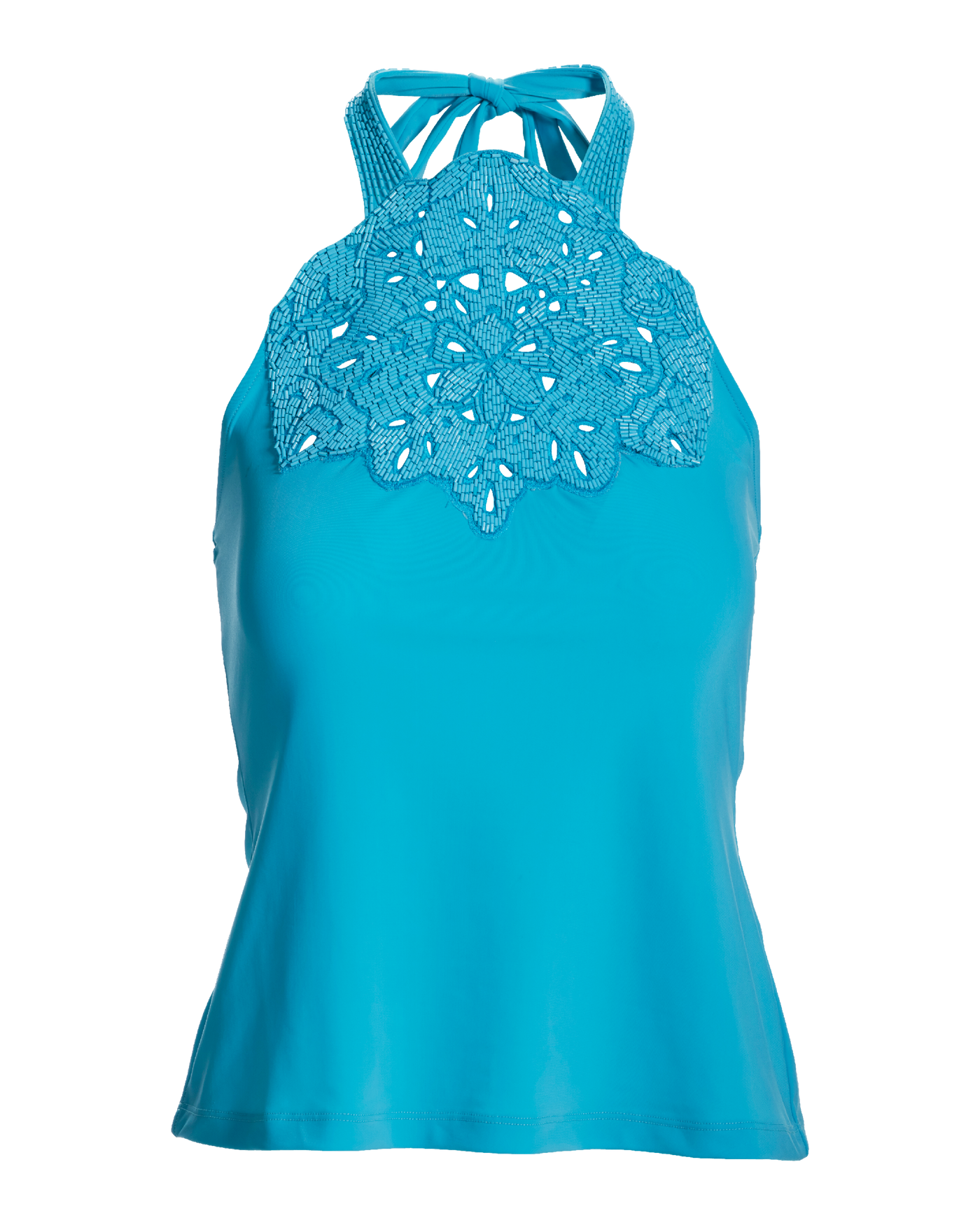 Beaded Halter Knit Top Blue Atoll