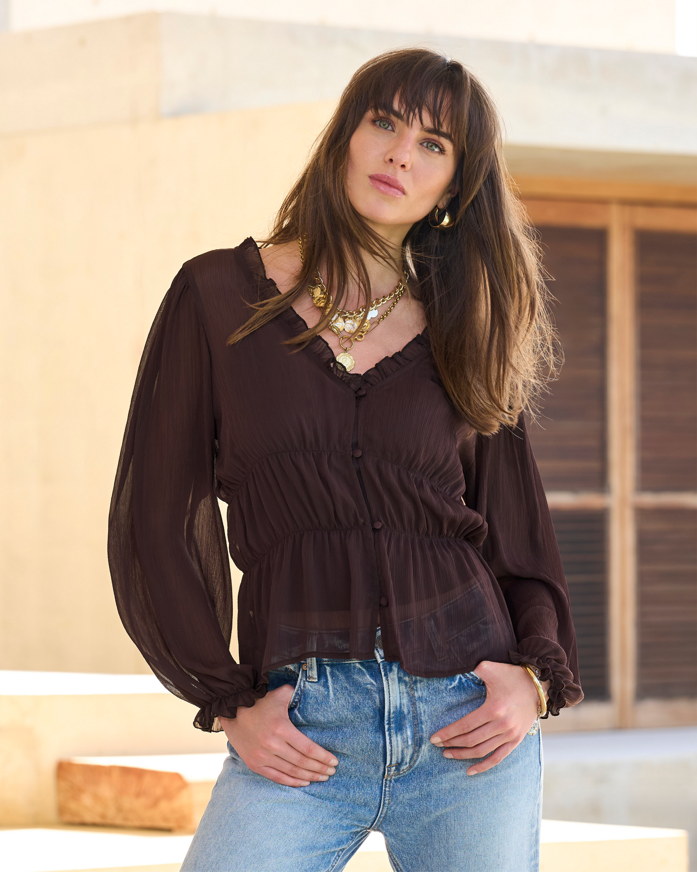 Easy Chic Balloon Sleeve Blouse Brown