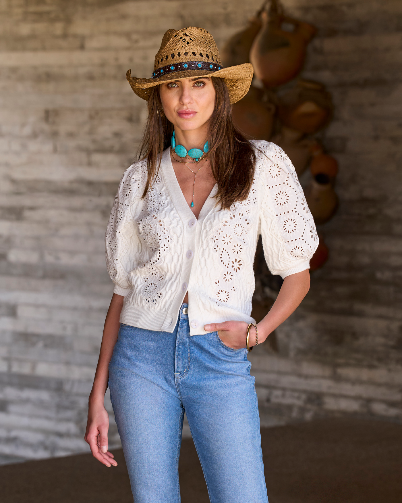 Eyelet Cable Button Up Cardigan Sweater - Off White | Boston Proper