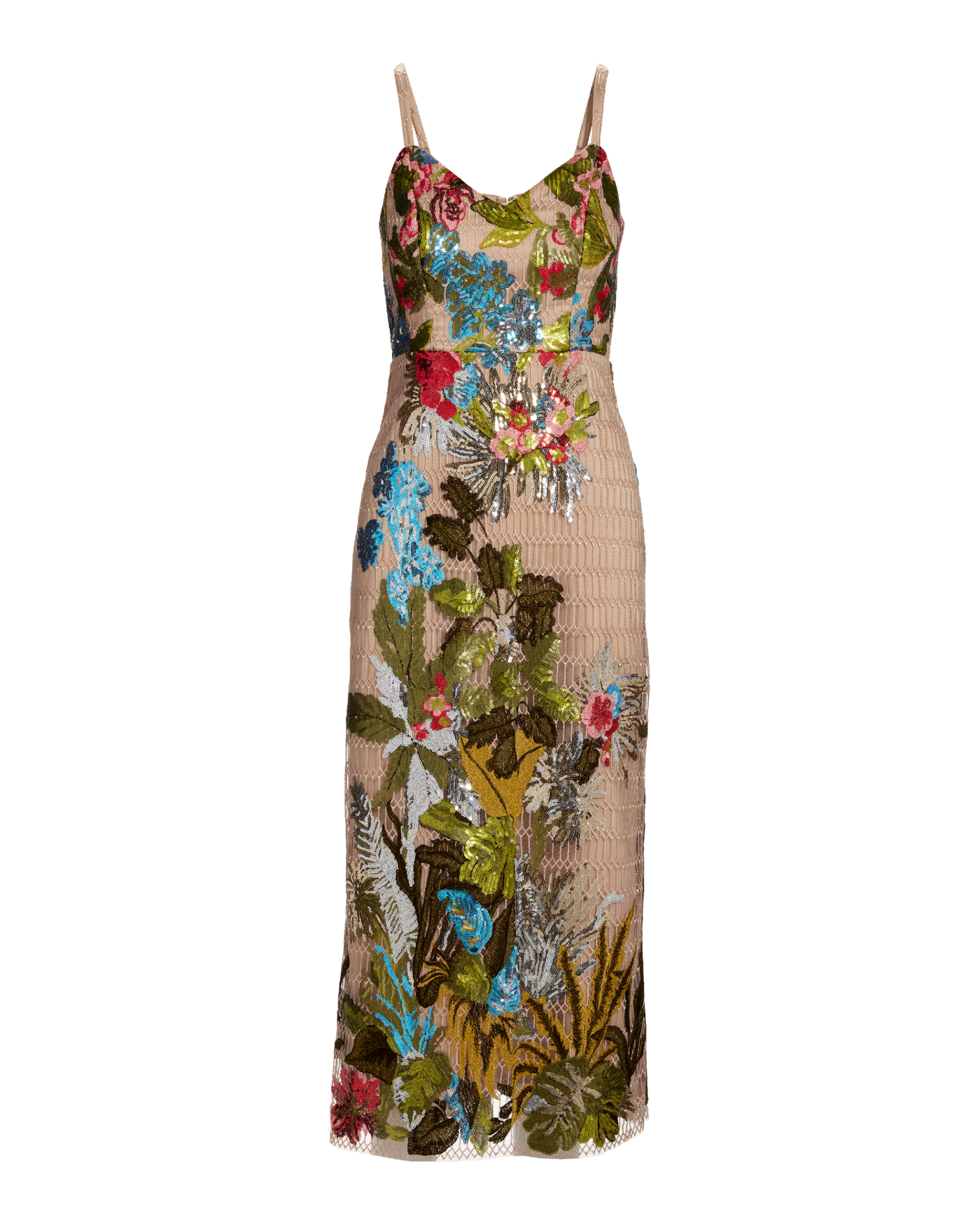 Floral Embroidered Sequin Midi Dress Multi