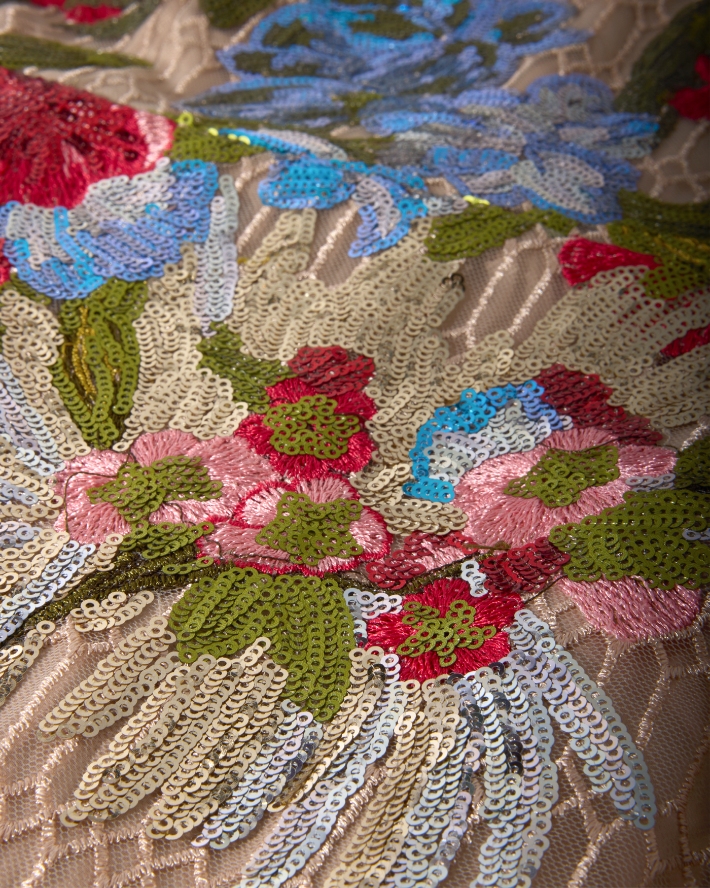 Floral Embroidered Sequin Midi Dress Multi