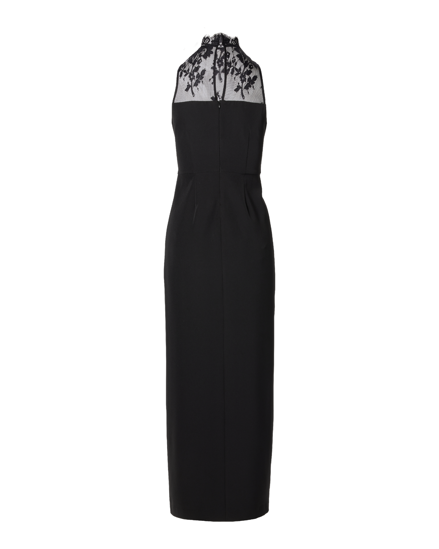 Delicate Lace Mock Neck Slit Maxi Dress Black
