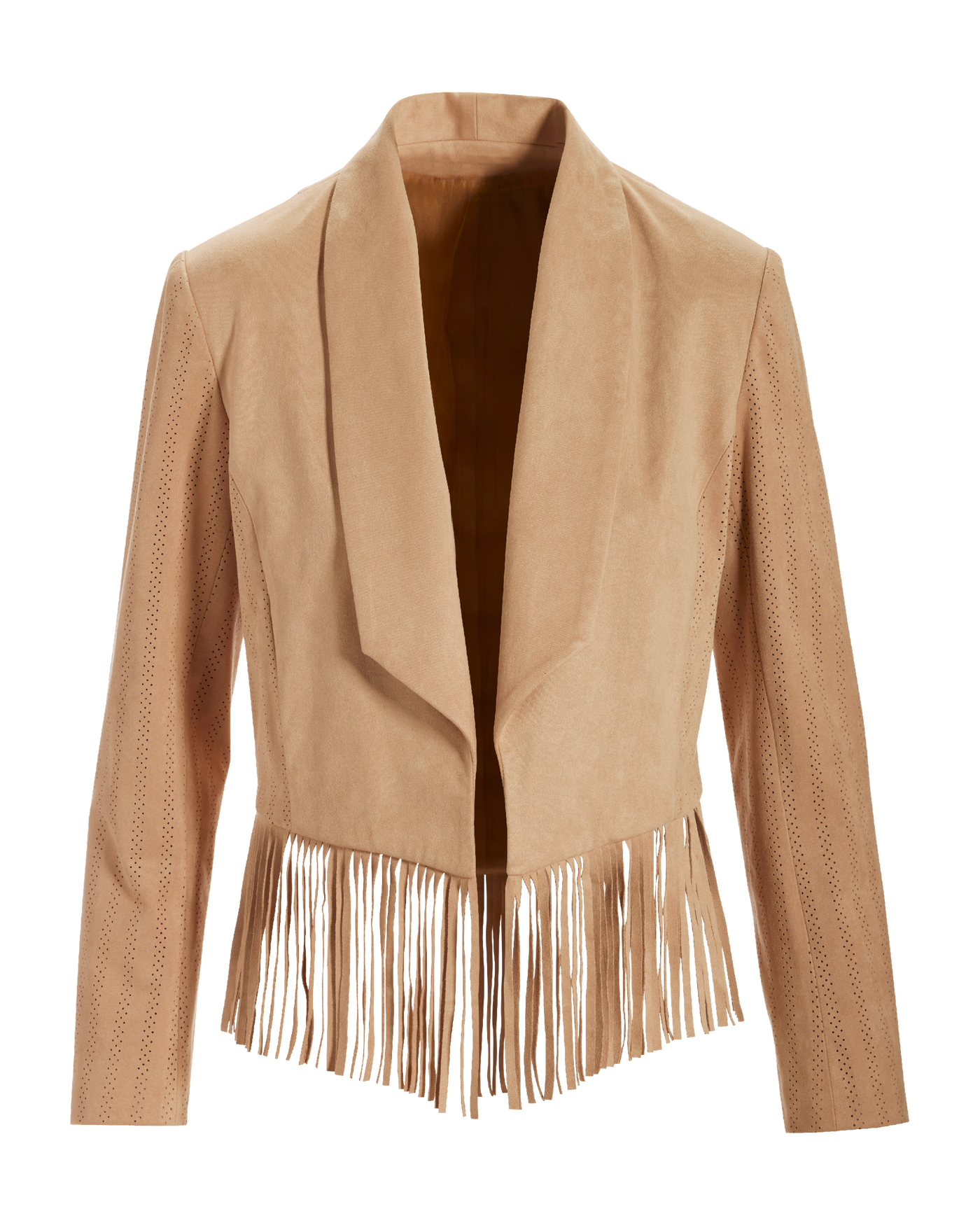 Faux Suede Fringe Trim Jacket Tan