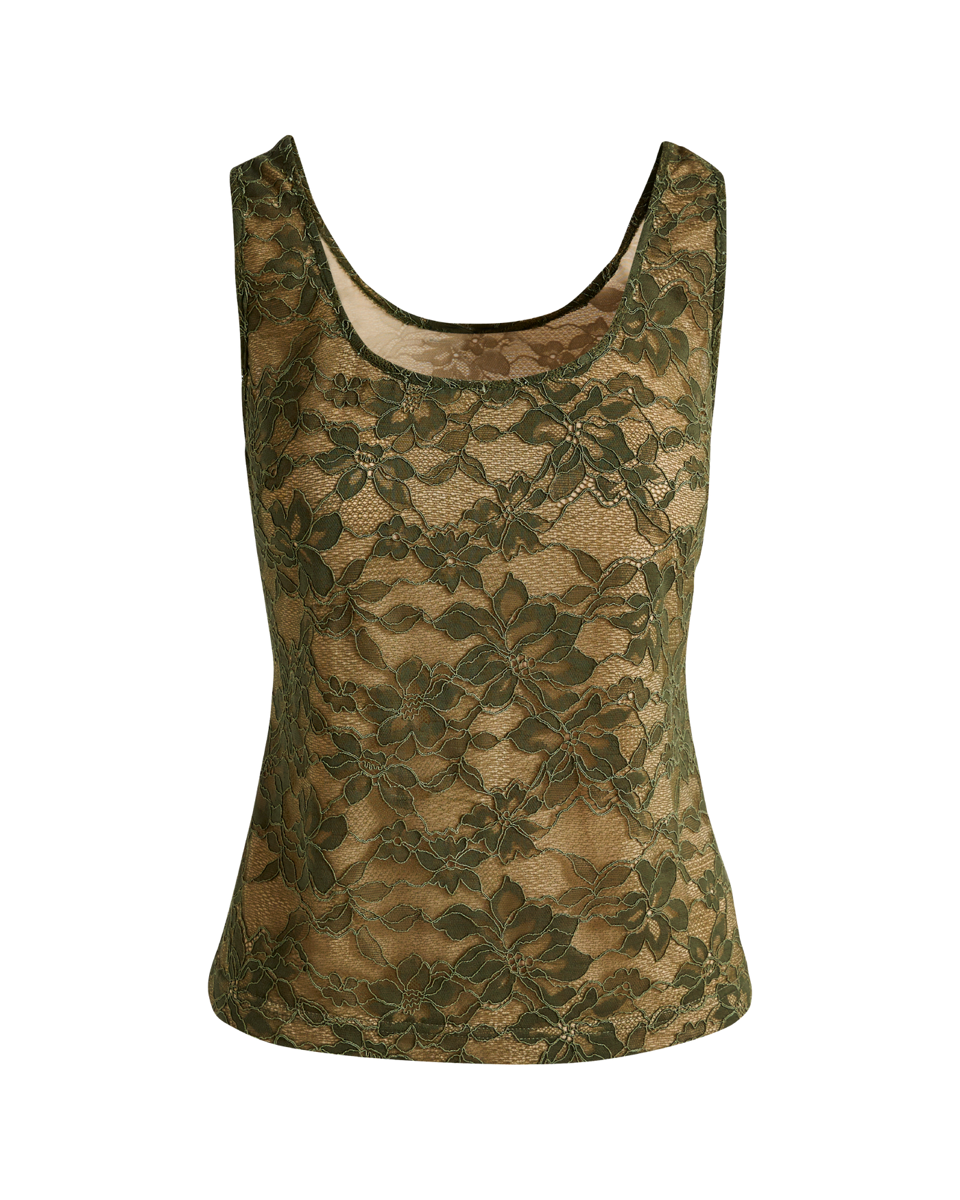 Lace Scoop Neck Tank Top Olive Night | Boston Proper