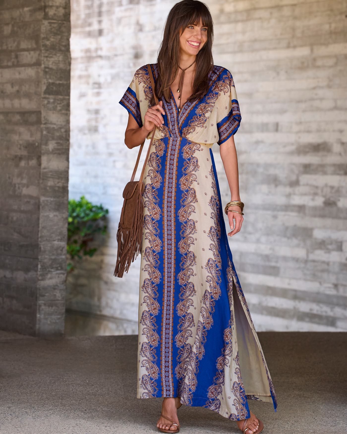 Paisley Border Print Effortless Boho Maxi Dress Forever Paisley