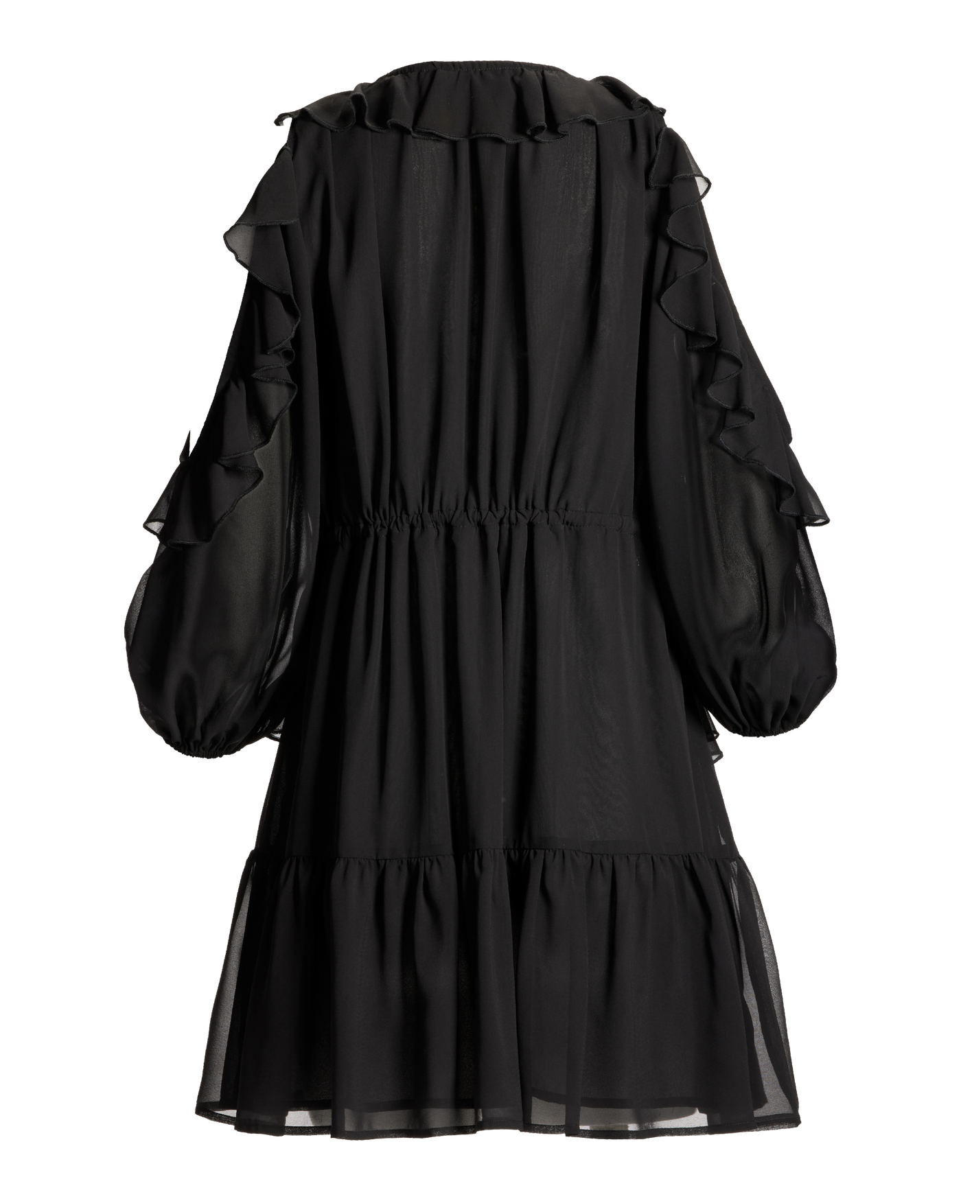 Cold Shoulder Ruffle Detail Boho Peasant Dress Black