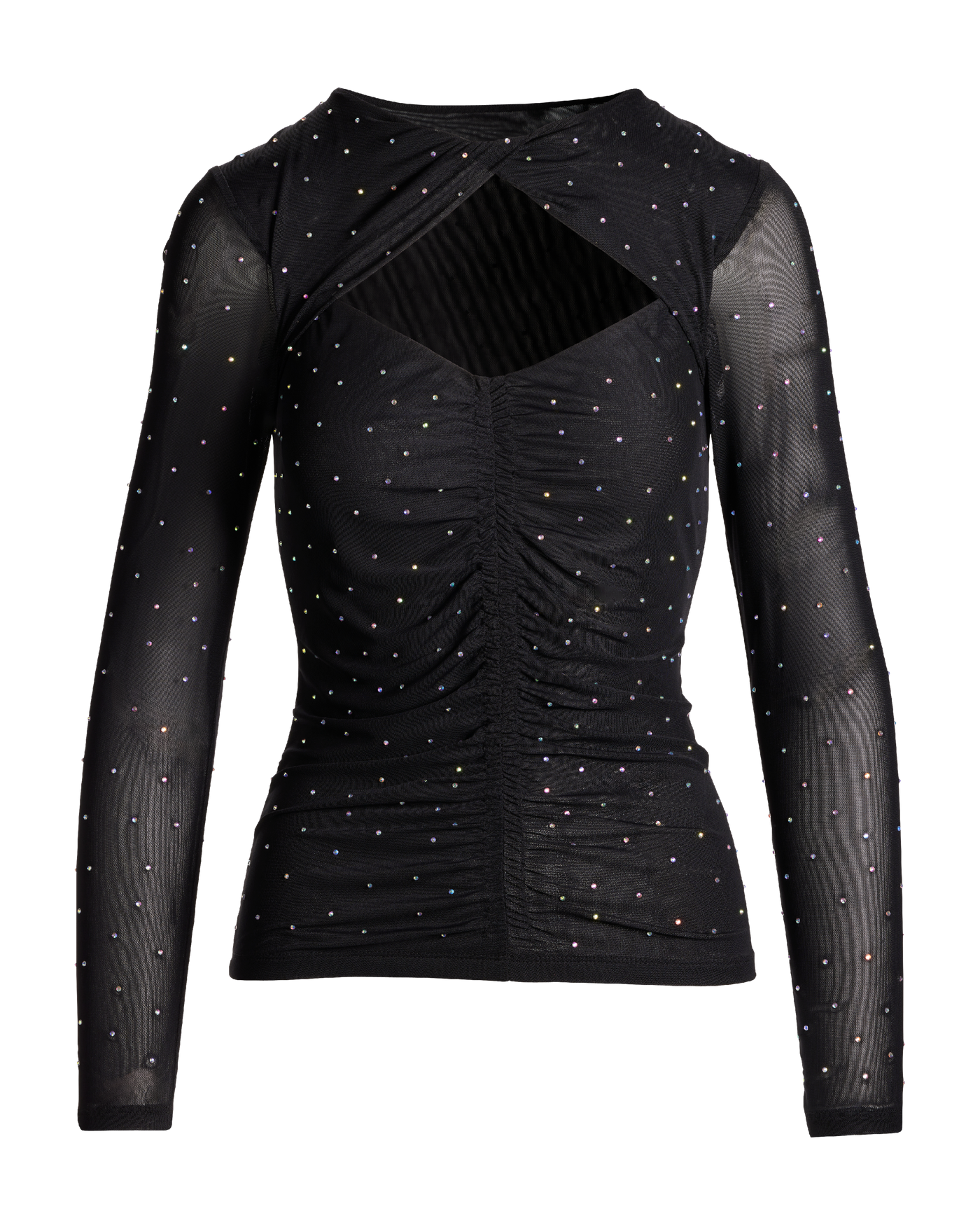 Mesh Embellished Cut Out Knit Top - Proper Black | Boston Proper
