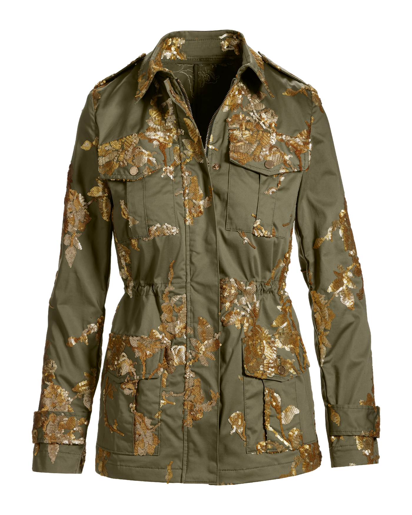 Floral Sequin Embellished Utility Jacket Olive Night