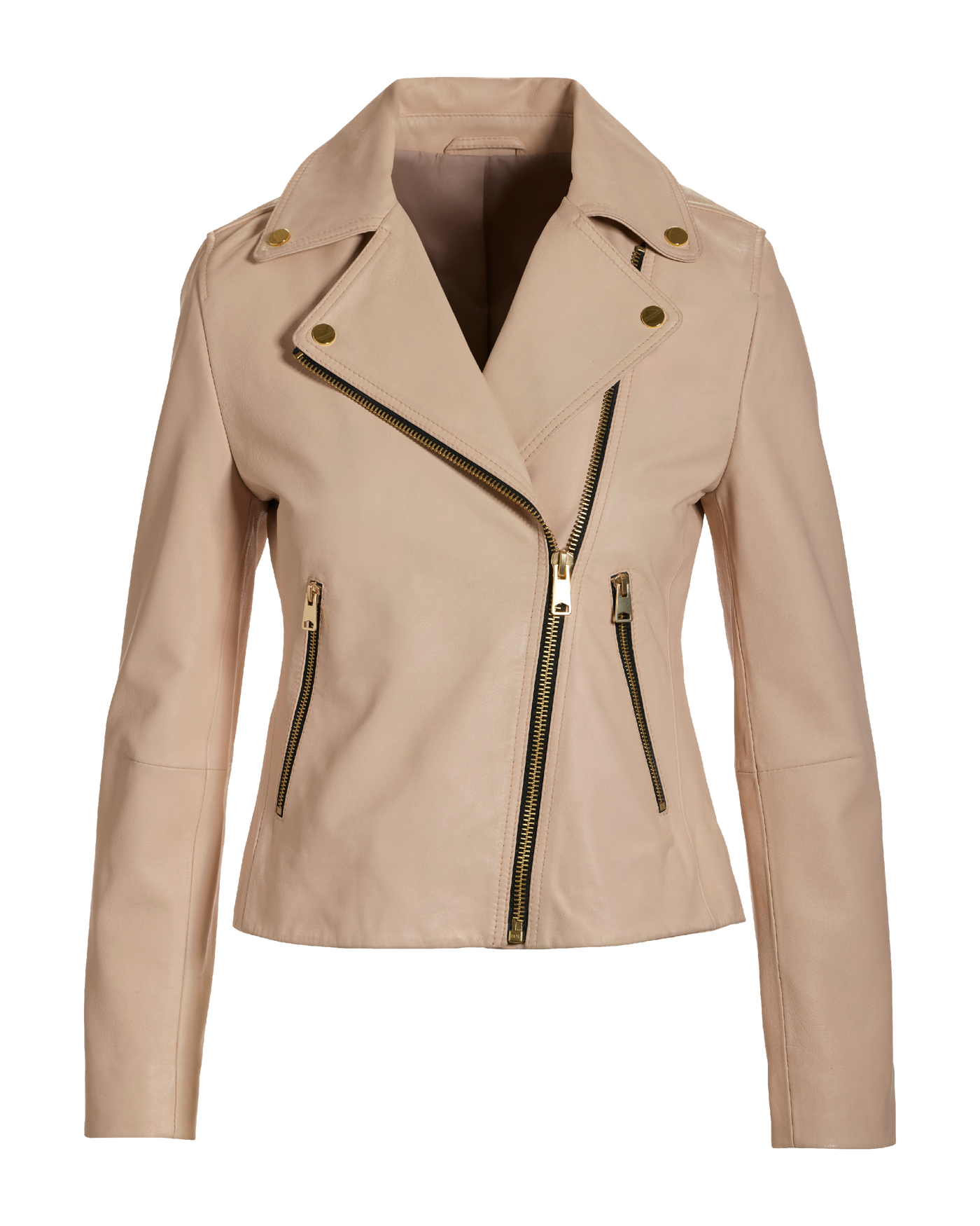 Genuine Leather Zip Detail Moto Jacket Bone