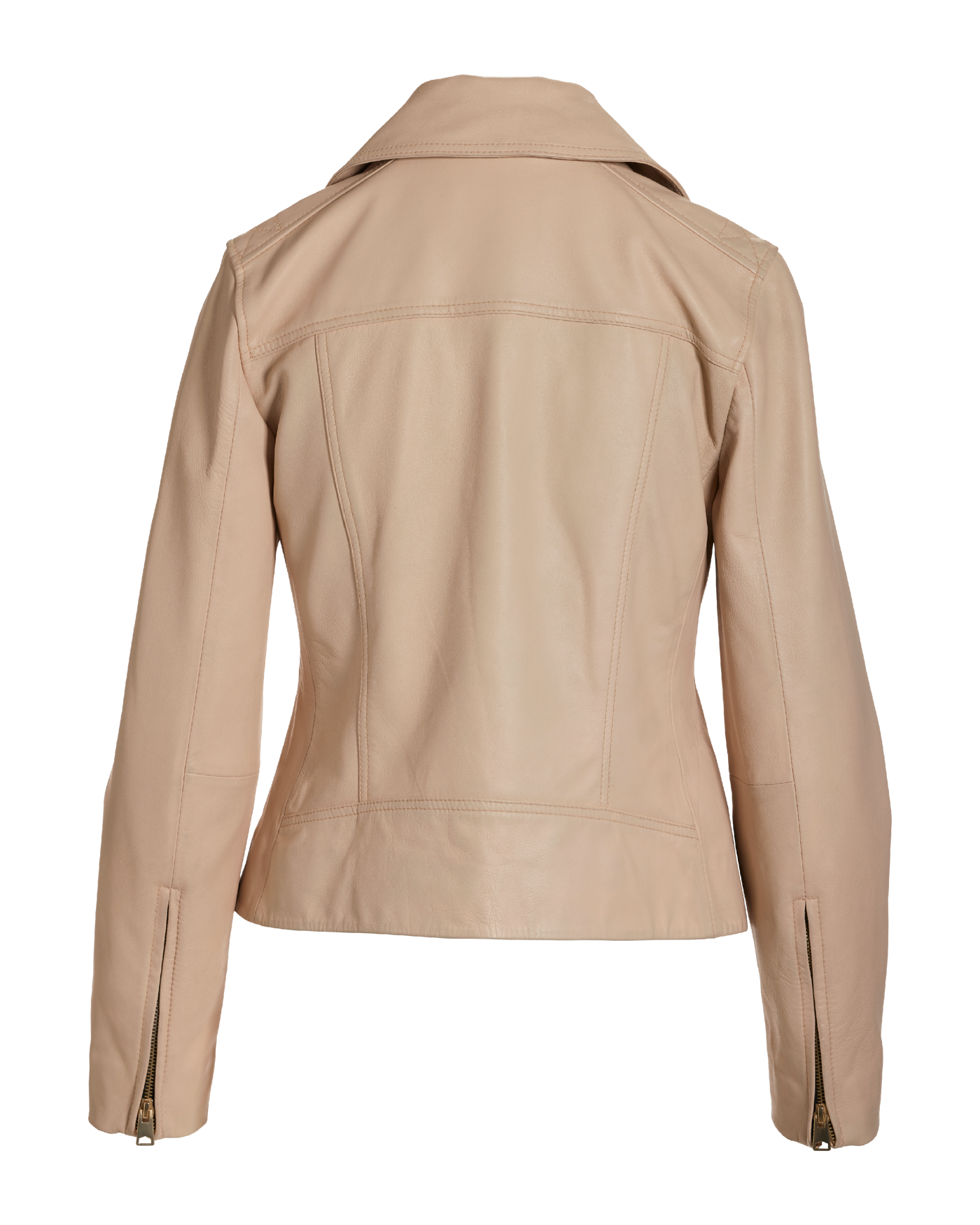 Genuine Leather Zip Detail Moto Jacket Bone