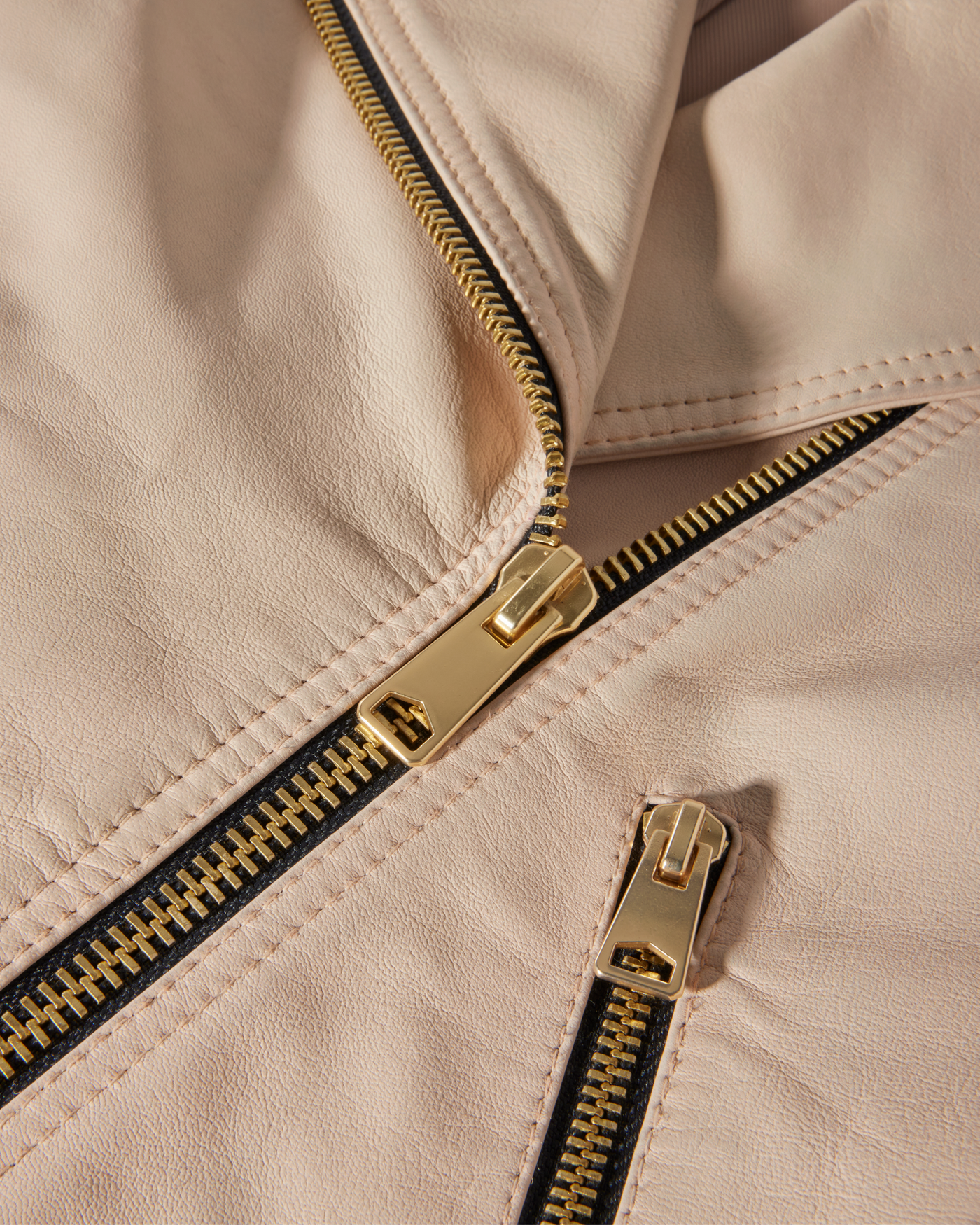 Genuine Leather Zip Detail Moto Jacket Bone
