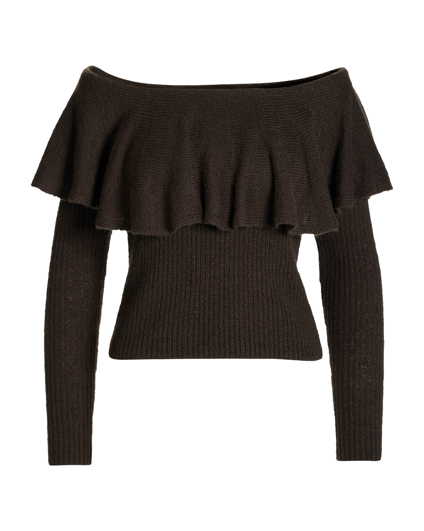Off The Shoulder Ruffle Sweater Safari Brown