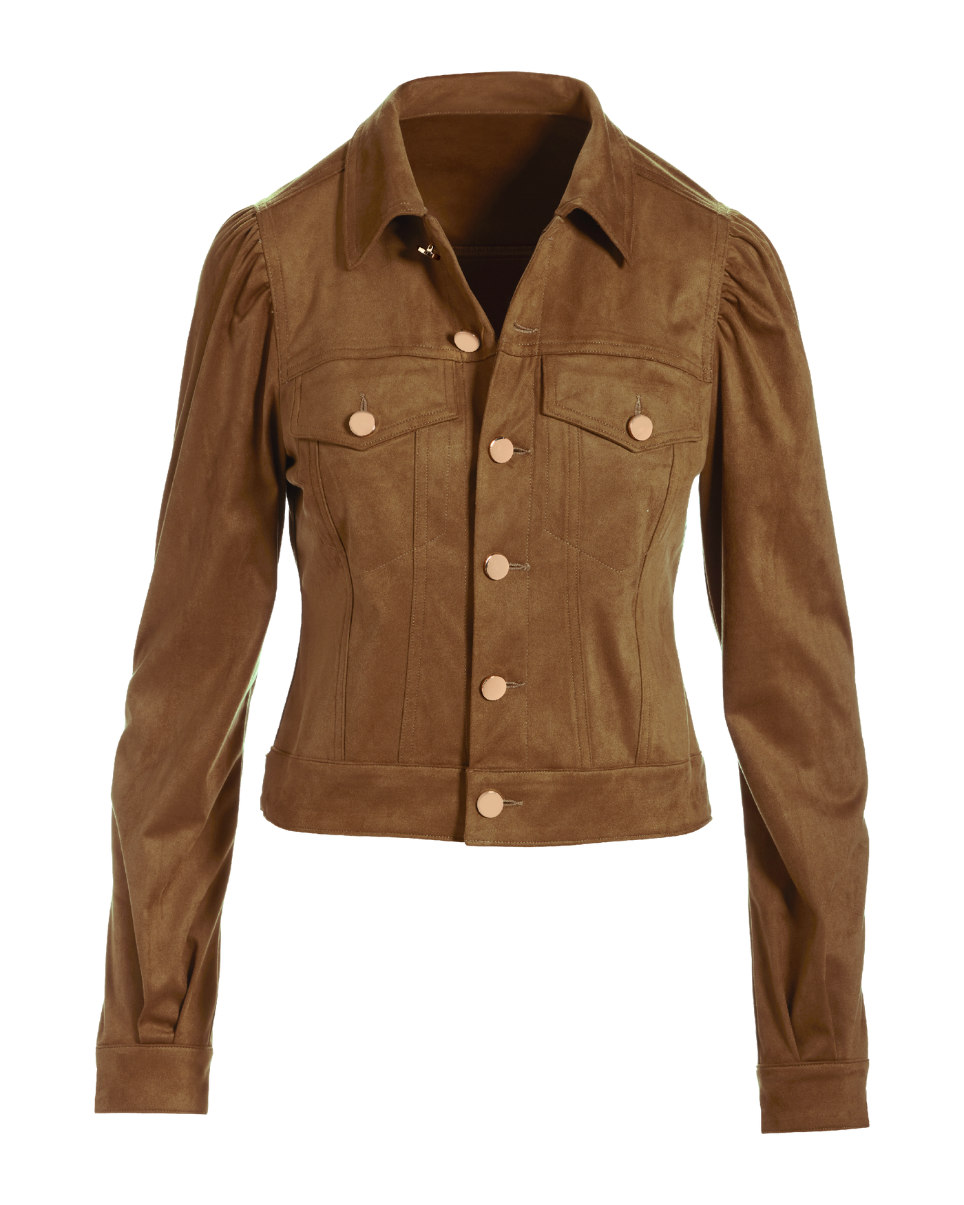Fall Essential Faux Suede Puff Sleeve Jacket Cognac