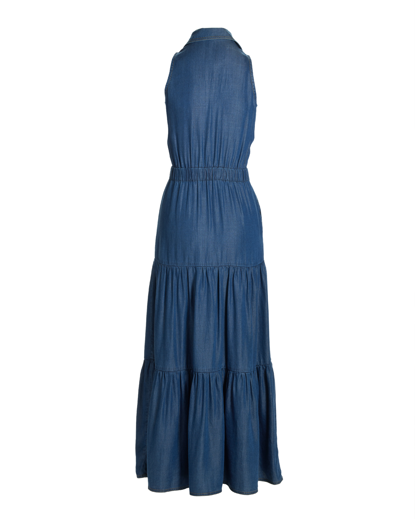 chambray drop waist dress Chambray Smocked Tiered Midi Dress, Large